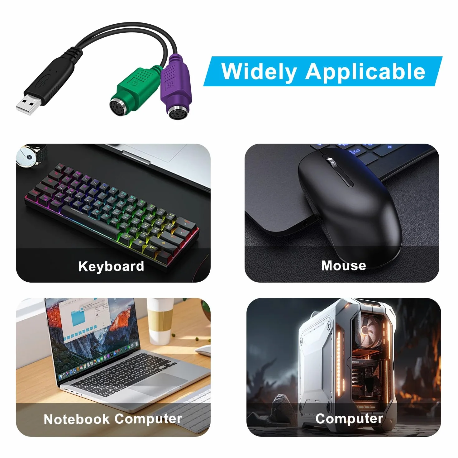 Adaptateur Clavier USB vers PS/2 Femelle USB Male avec Puce Intégrée Plug and Play