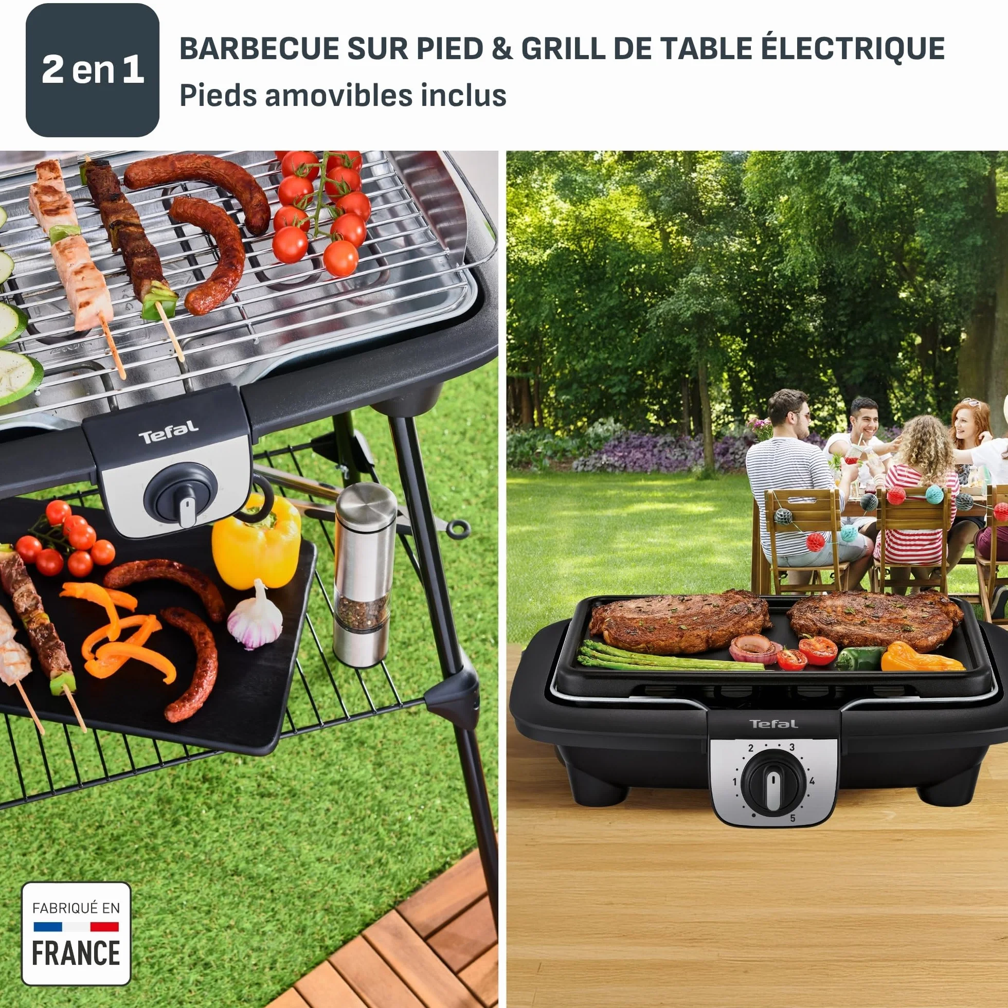 Tefal EasyGrill XXL Barbecue électrique 2500W Grille Inox Surface extra-large 5 températures Pieds Amovibles