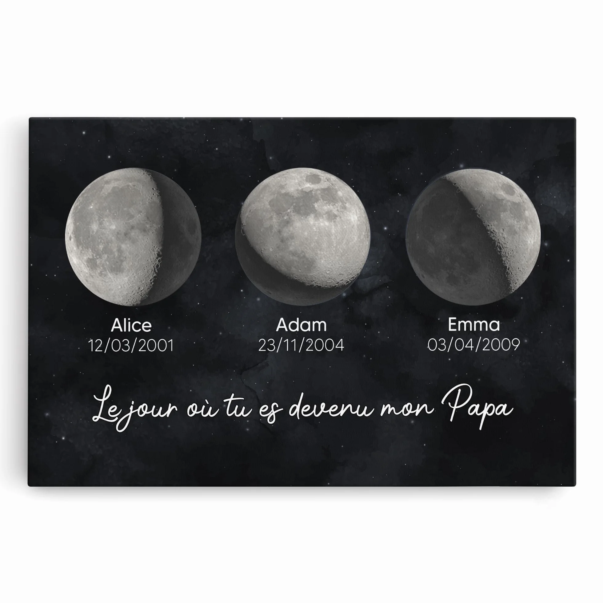 Toile Personnalisée Cadeau Plus Lune Tableau Maman Papa Famille Modèle #2-Papa