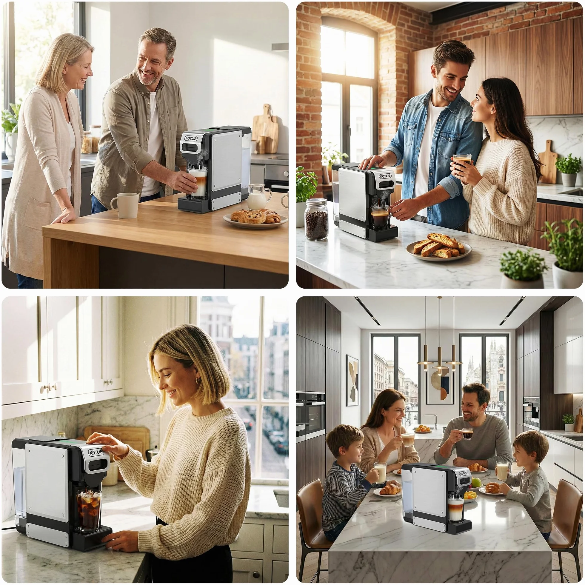 Machine à Café à Capsules 5 en 1, 19 Bar, Réservoir d'eau 1L, pour Nespresso* Original, Dolce Gusto*, LAVAZZA* A Modo Mio, Café Moulu et Dosettes ESE 44mm, 7 Niveaux d'eau avec Capteur, Compacte