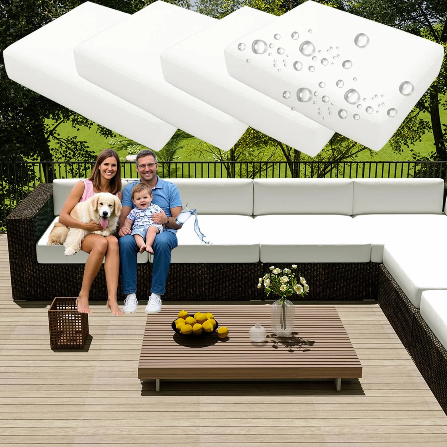 Lot de 4 Housses de Coussin Extérieur Imperméables en Oxford avec Fermeture Éclair, 33x65cm, Blanc