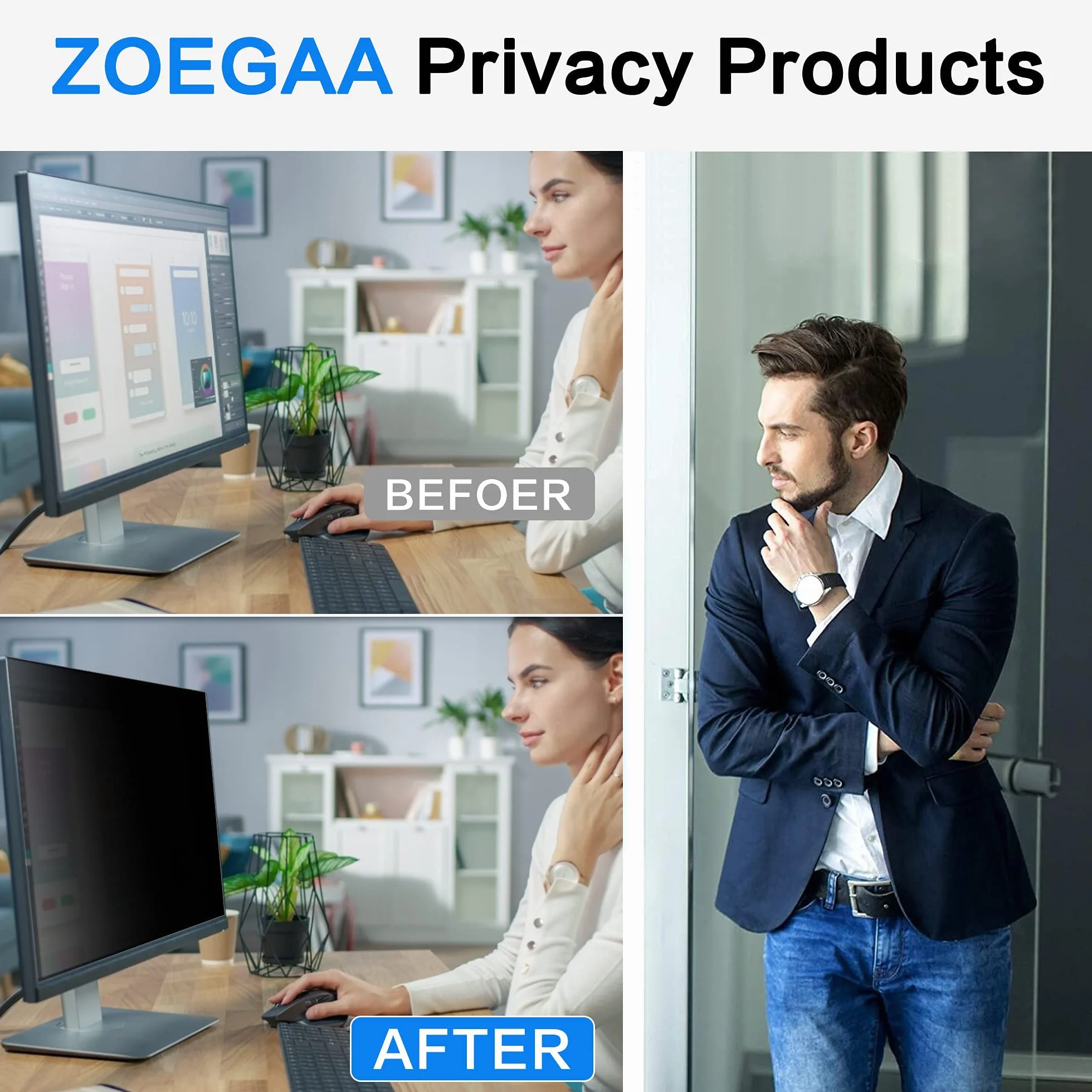 32" Filtr prywatyzujący do panoramicznego monitora komputerowego 16:9, 27 cali x 40 cm, ochrona ekranu komputera i ochrona ekranu przed niebieskim światłem, ochrona ekranu przed oślepieniem