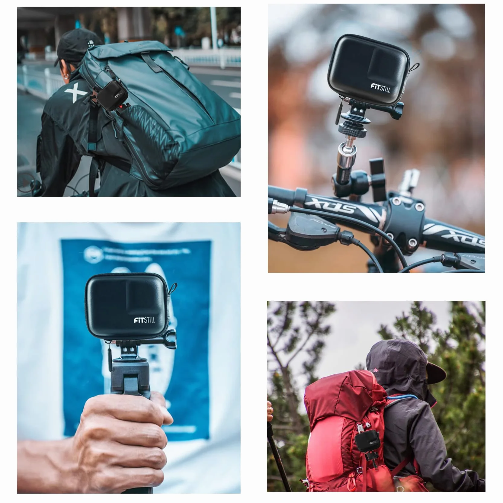 FiTSTILL Mini futerał do Go Pro Hero 12/11/10/9/8/7/2018/6/5, czarny, twarda obudowa podróżna do DJI Osmo Action 2, AKASO, Campark, YI Action Camera, Czarna obudowa PU, Torba