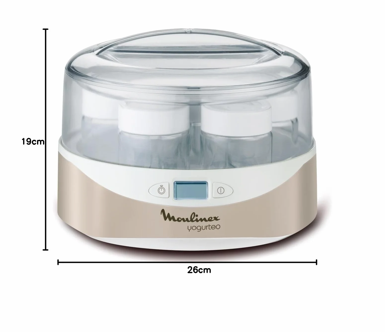 Moulinex YG231E32 Yaourtière Yogurteo 7 Pots de Yaourt Inclus Programmable Écran LCD Minuteur 13W Champagne