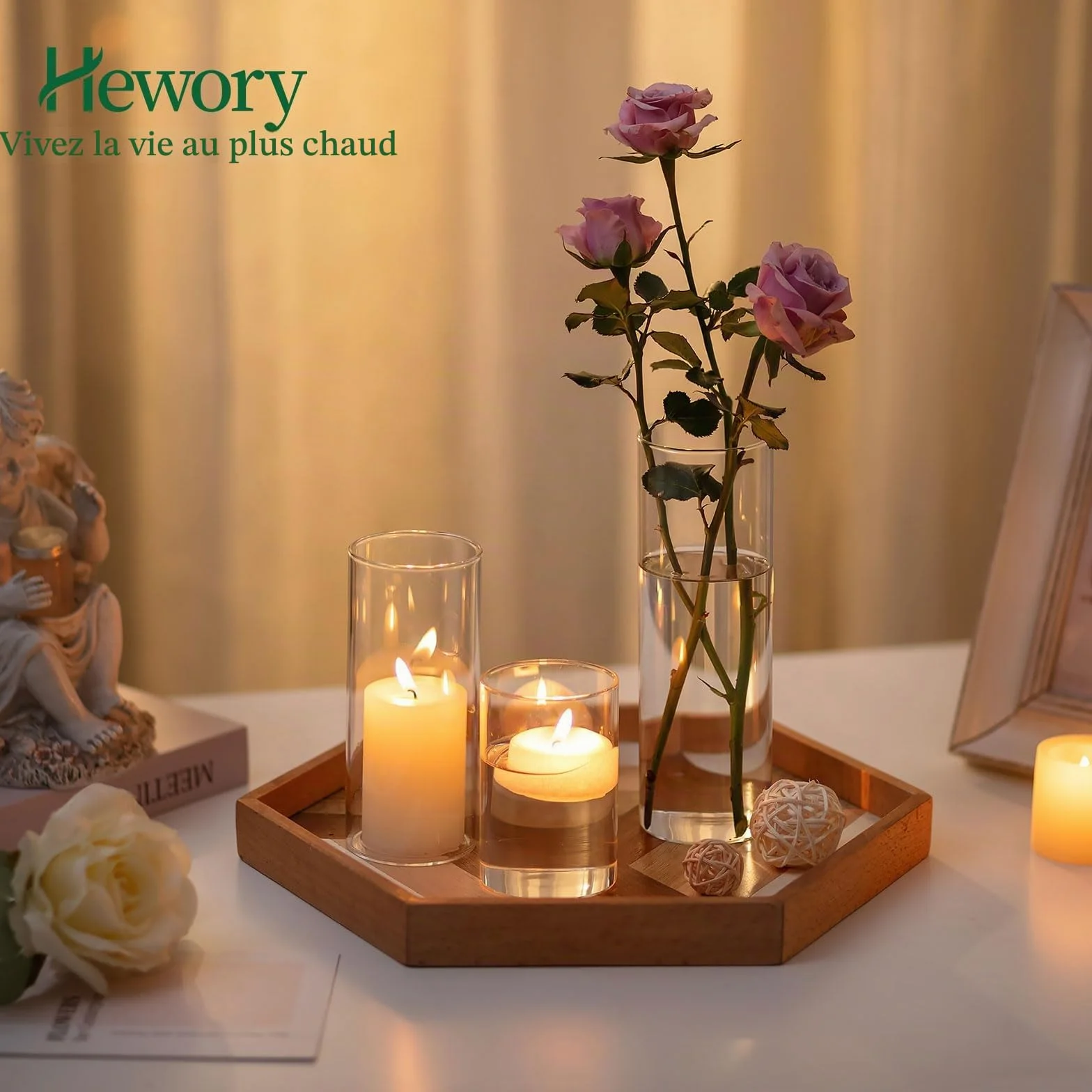 Hewory Vases Cylindriques en Verre Lot de 24, Grand Vase en Verre Transparent pour Fleurs, Support de Bougie pour Bougie Pilier Flottante, Vase à Fleurs pour Centre de Table pour Mariage, Décoration