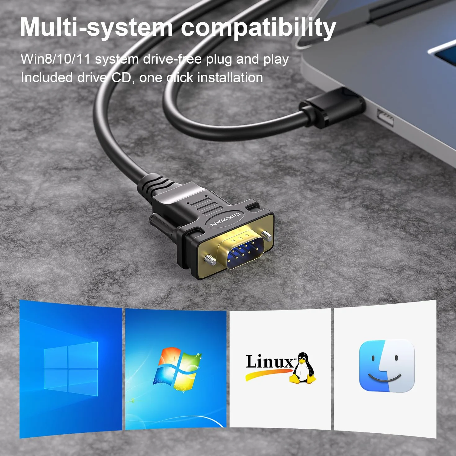 Adaptateur USB à RS232, câble série DB9 mâle FTDI 6ft pour Windows 11, 10, 8, 7, Linux, Mac OS