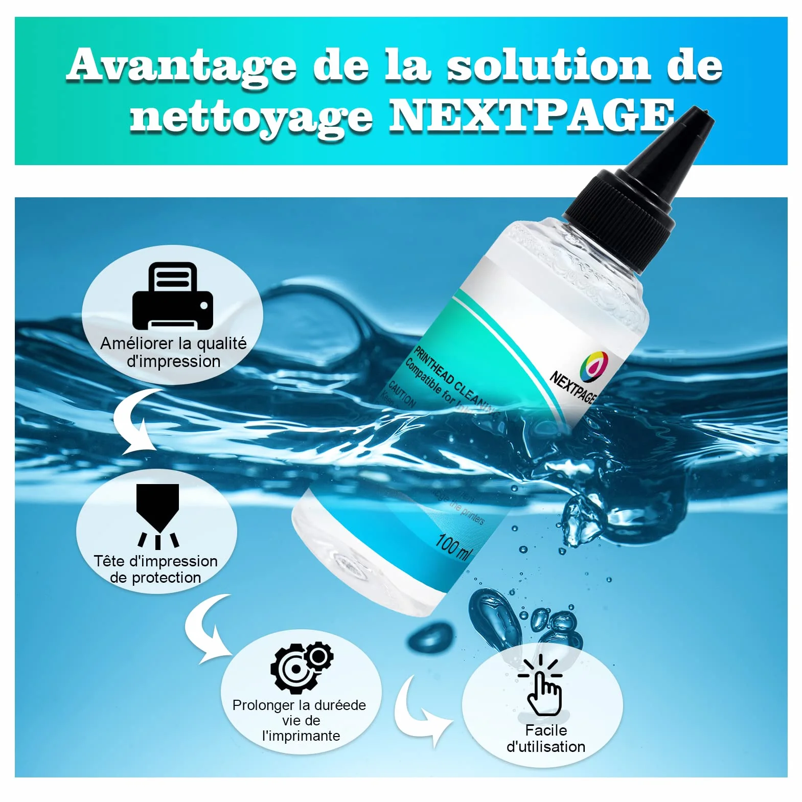 Liquide de nettoyage pour tête d'impression 100 ml Epson HP Canon Brother