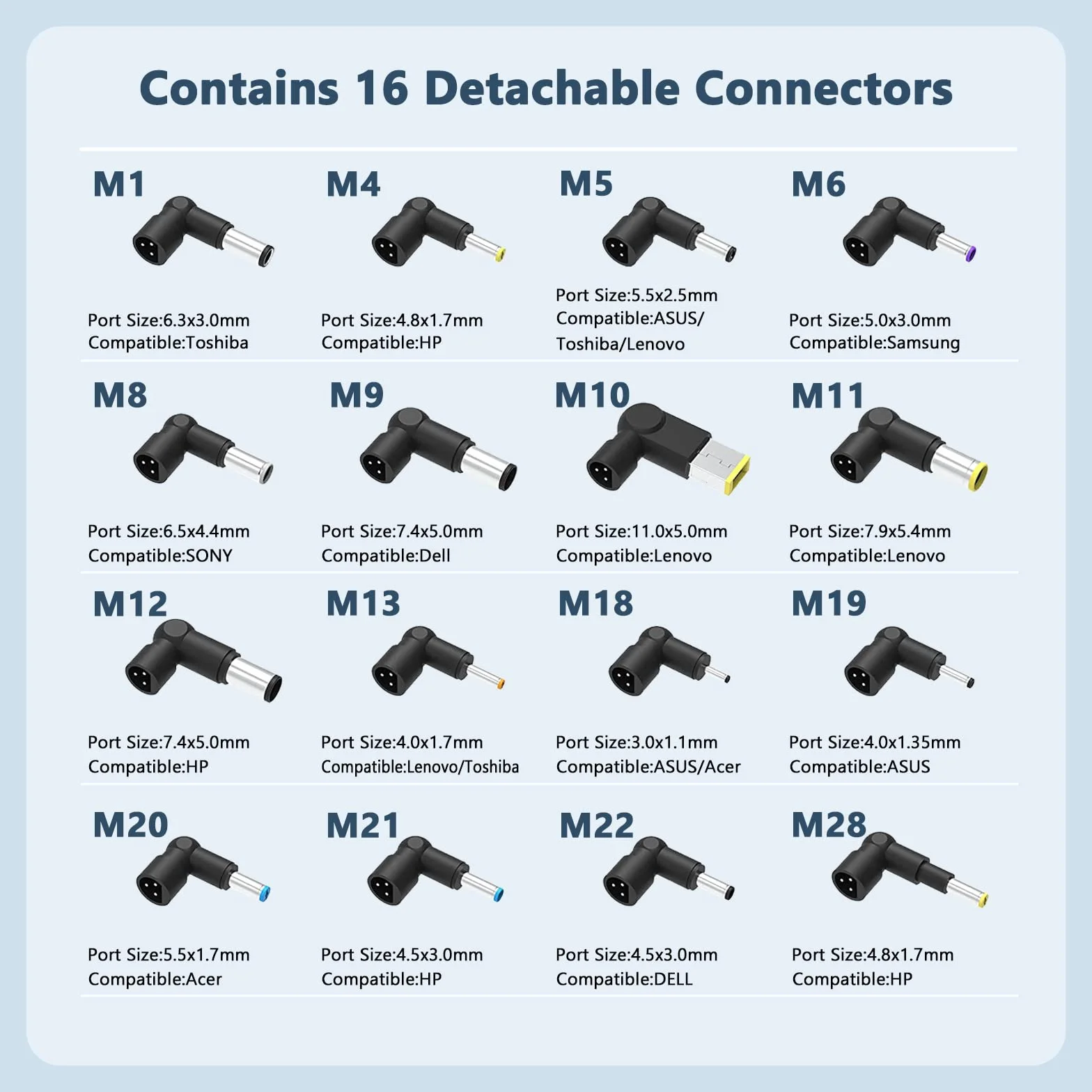 90W Universel Chargeur PC Portable Compatible HP ASUS Lenovo Dell Acer IBM Toshiba Samsung Sony Fujitsu Gateway Ultrabook Cordon d'alimentation 16 Connecteurs