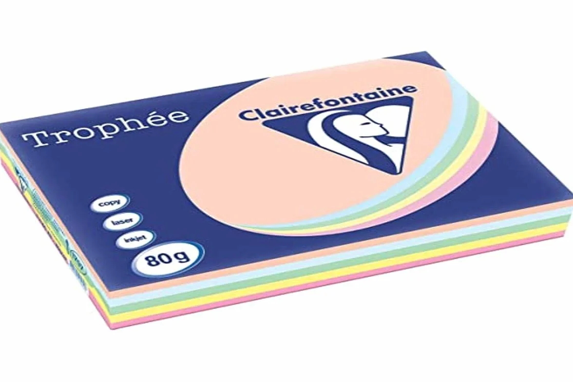 Clairefontaine Trophée Ramette 5x100F papier couleur 80g A3 Pastel Rose/Canari /Vert/Bleu/saumon