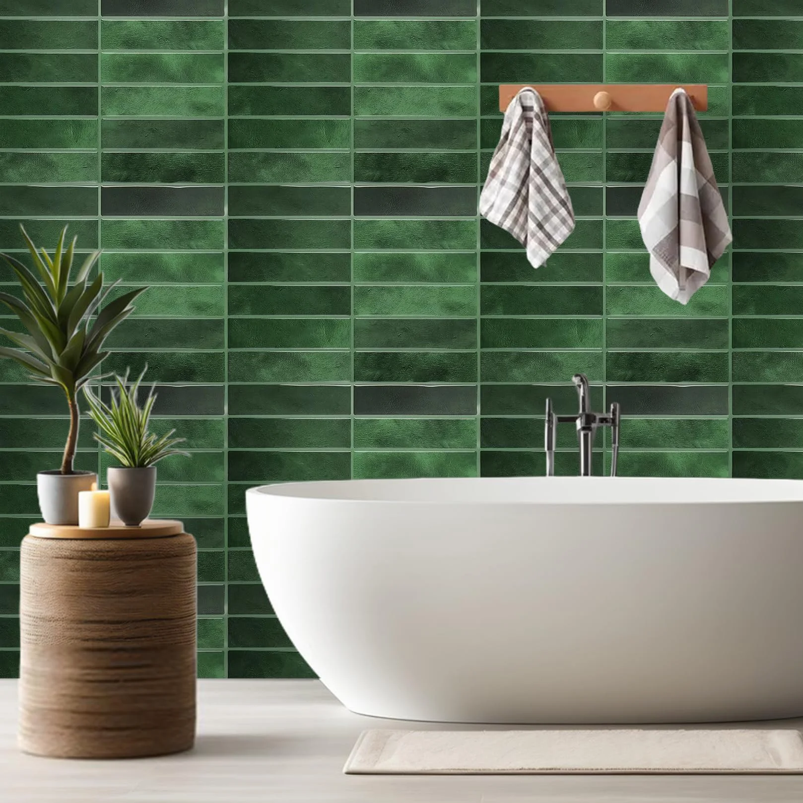 3D Sticker Credence Adhesive Imperméable 22,9 x 29 cm Vert Foncé pour Cuisine Salle Bain Décoration Murale