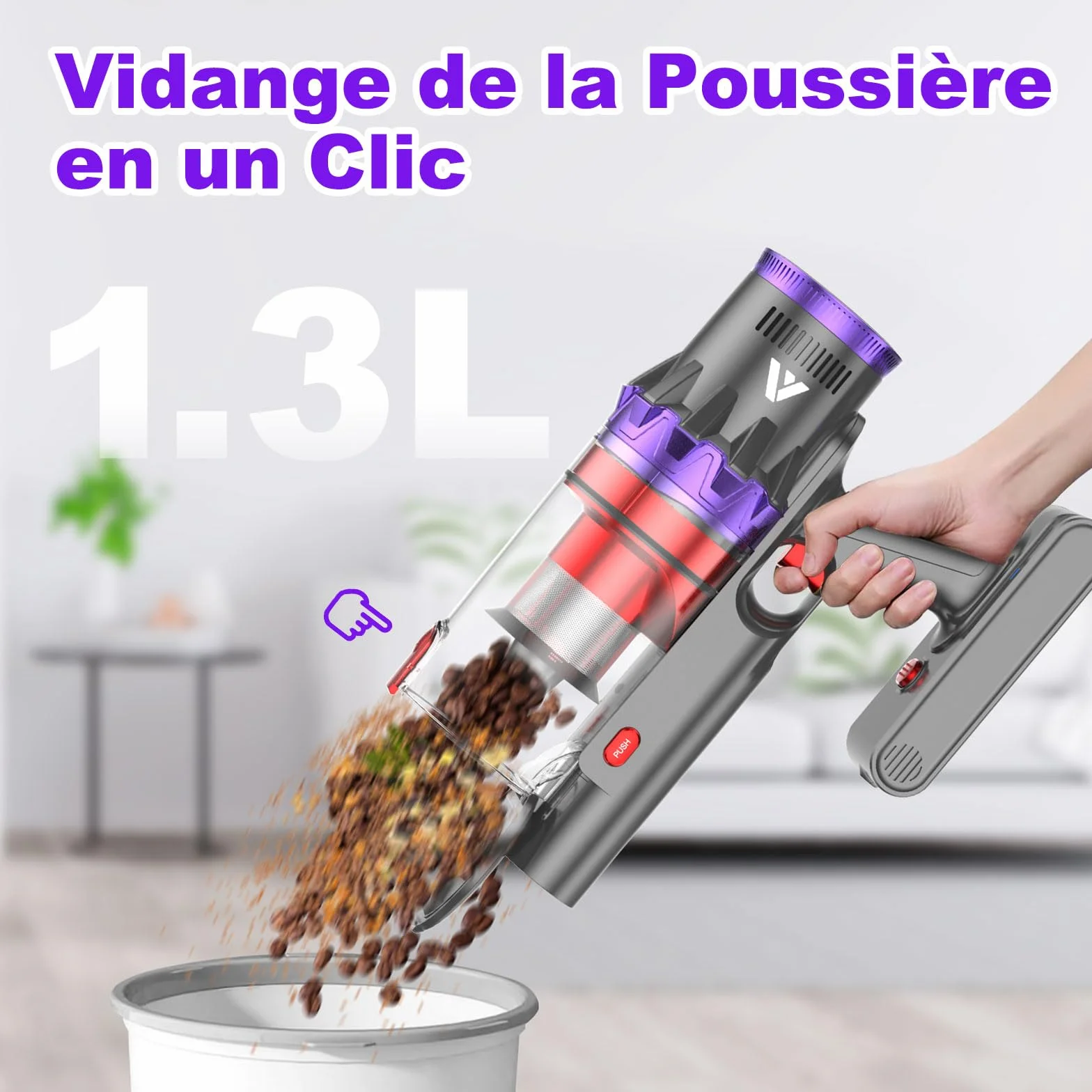 coovy SU7 Aspirateur Balai sans Fil 580W/55Kpa/75Mins, Aspirateur Puissant, Détection Poussière, Écrans Tactiles LED, Brosse Anti-Emmêlement Vacuum Cleaner pour Sols Durs Tapis Voiture