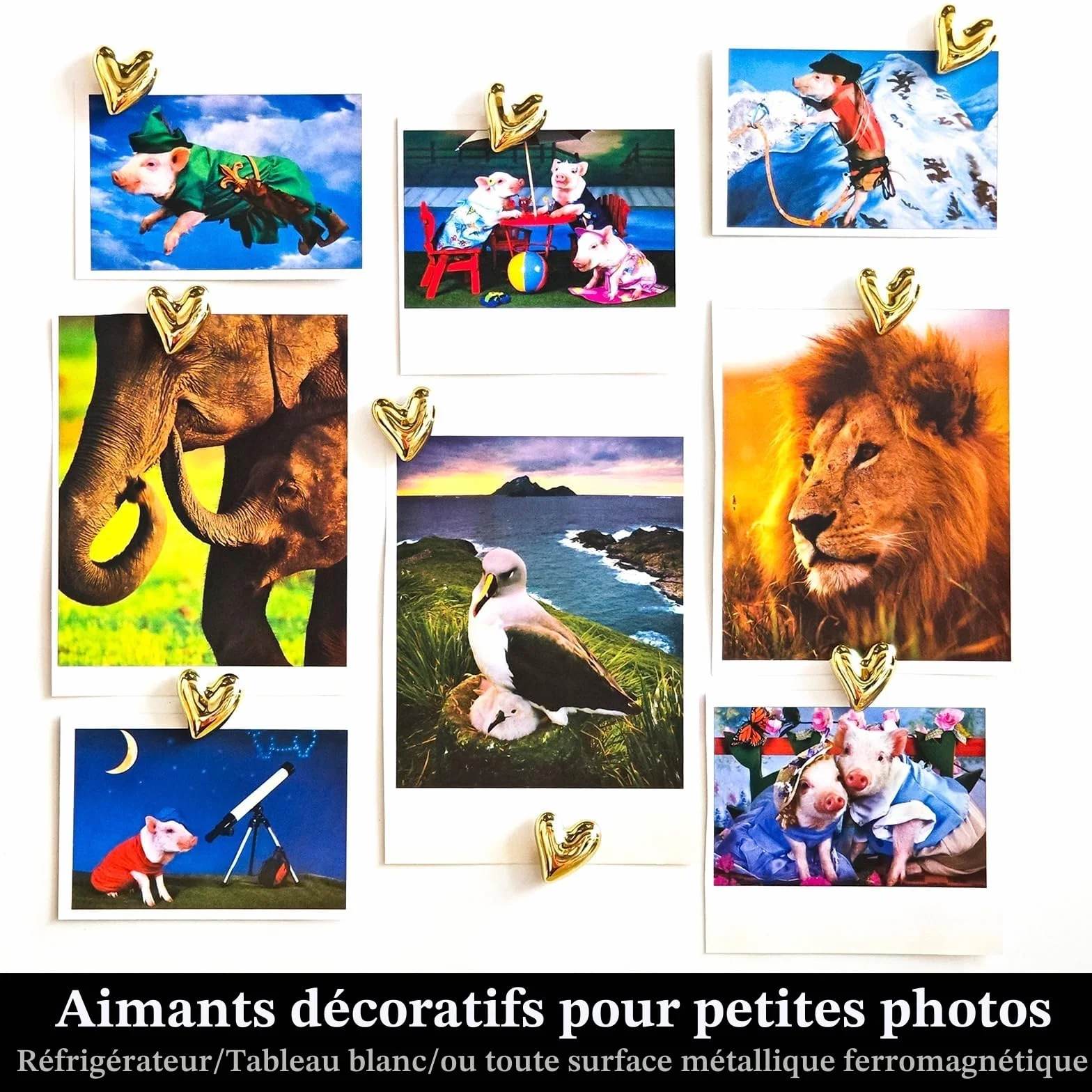 Aimants Frigo Dorés en Forme de Cœur, 3D Magnets Puissants pour Réfrigérateur et Décoration Magnétique
