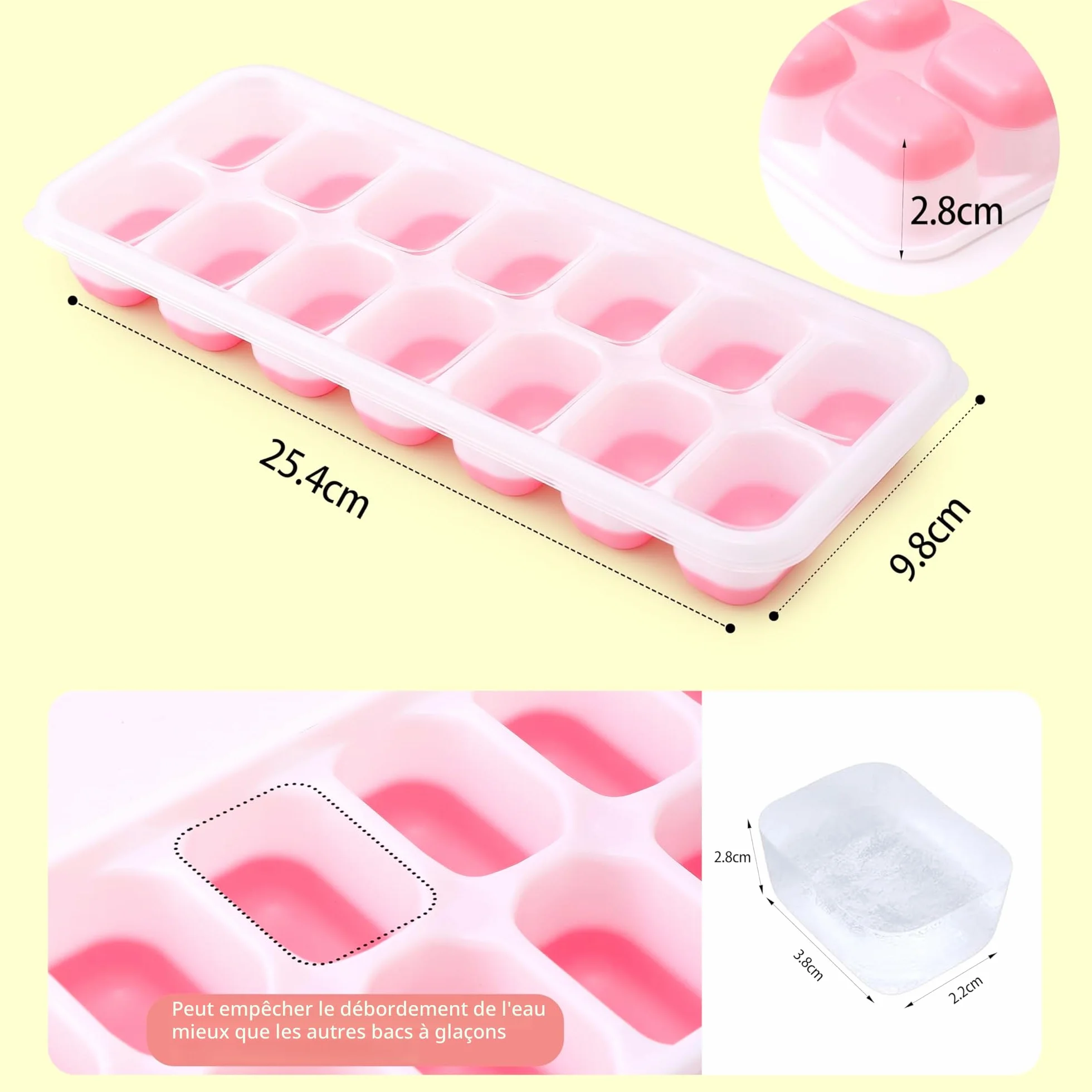 Moule à glaçons en silicone avec couvercle lot de 4 bacs empilables pour babybrei cocktail whisky café Bleu Vert Rose Jaune