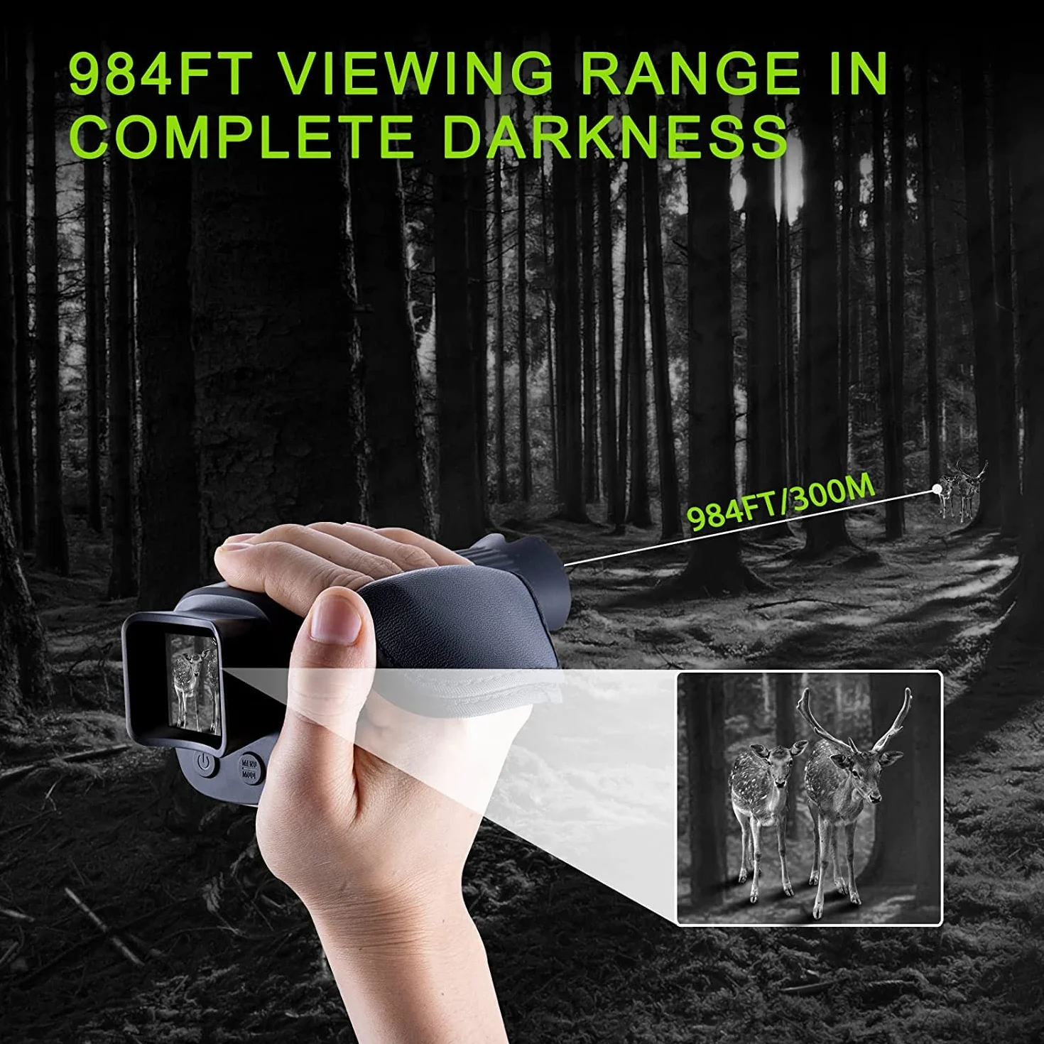 KinZon 64G Cyfrowy monokular noktowizyjny zapewniający 100% ciemności, w zestawie karta SD 64G, wideo na podczerwień 1080p HD, okulary noktowizyjne do polowania