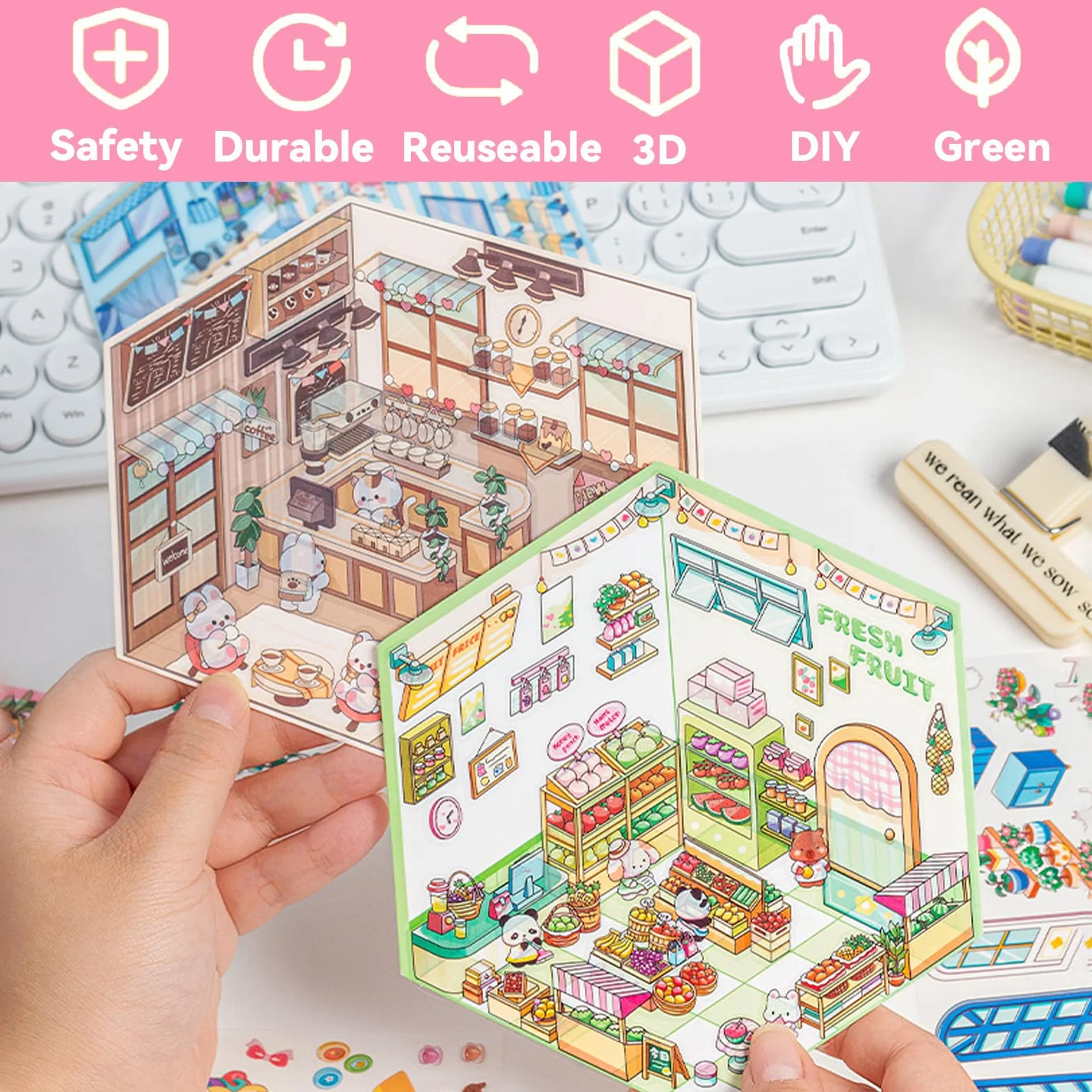 Autocollants 3D Maison 10 Pièces avec Pincette Anti-Stress Adultes Enfants