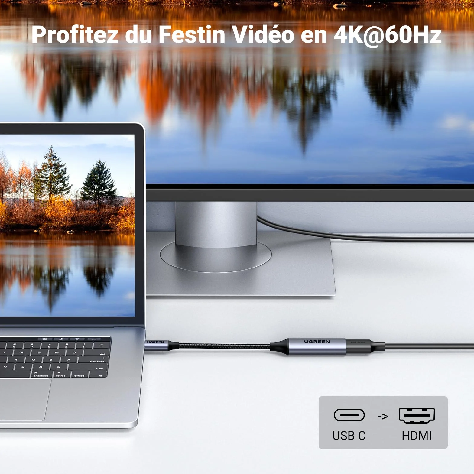 UGREEN Adaptateur USB C vers HDMI Femelle 4K 60Hz HDMI 2.0 Thunderbolt 4