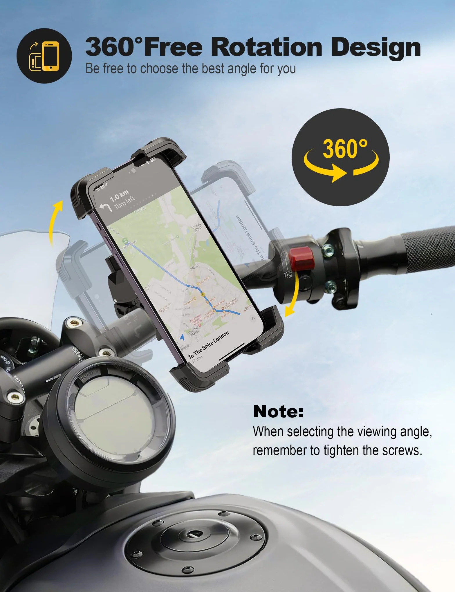 Grefay Uchwyt do Telefonu na Rower Uniwersalny Motocyklowy Uchwyt na Telefon dla Roweru Drogowego MTB Skutera z 360 Obrotów dla 4.7-7.2 Cala Smartfona
