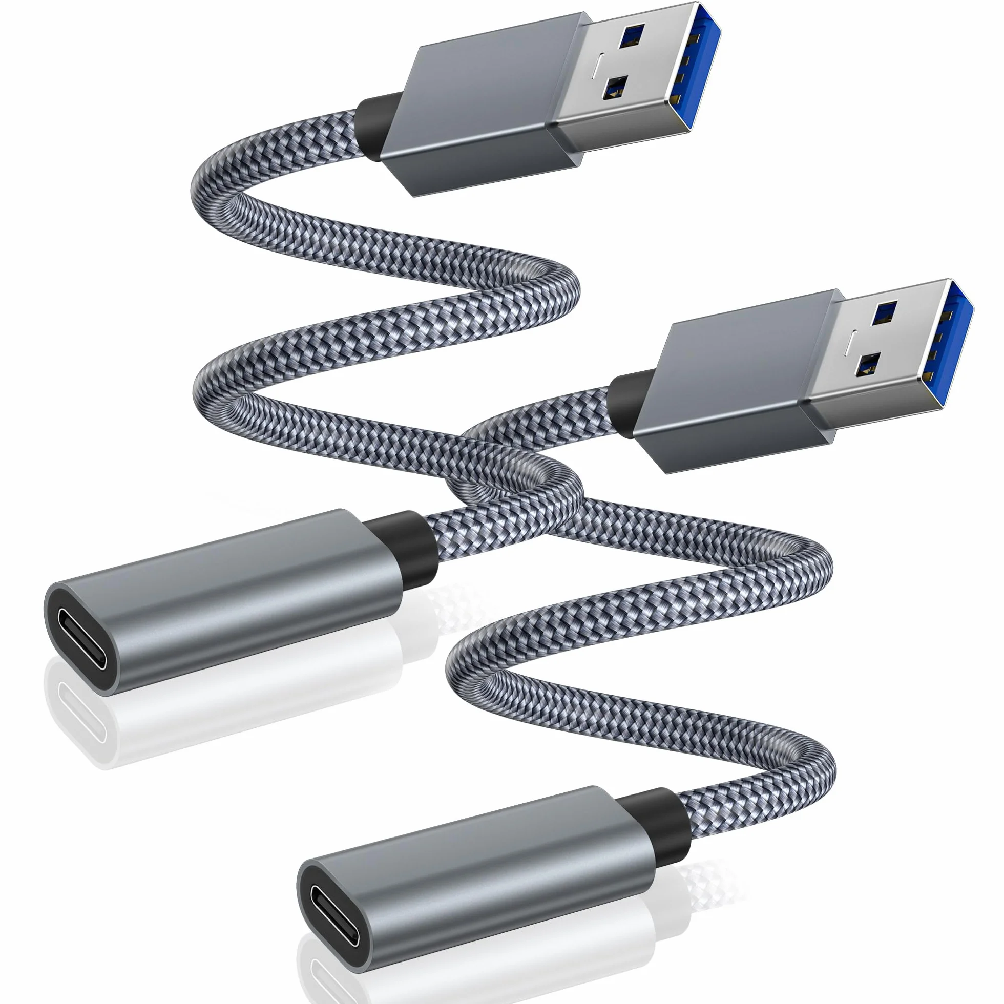 BASESAILOR Adaptateur Câble USB 3.0 vers USB C 0.2M 2Pack, Connecteur Type C Femelle vers Type A Mâle 5Gbps