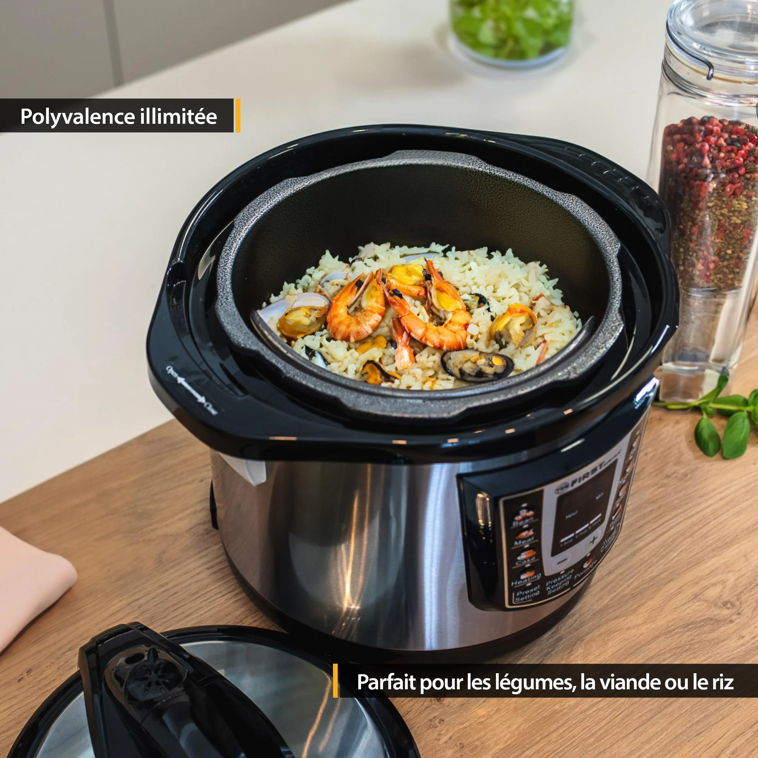 TZS First Austria - Autocuiseur électrique 6L avec 9 programmes automatiques - Multicooker 1000W comme cuiseur à riz, à vapeur, mijoteuse, etc. - Multicuiseur électrique à pression