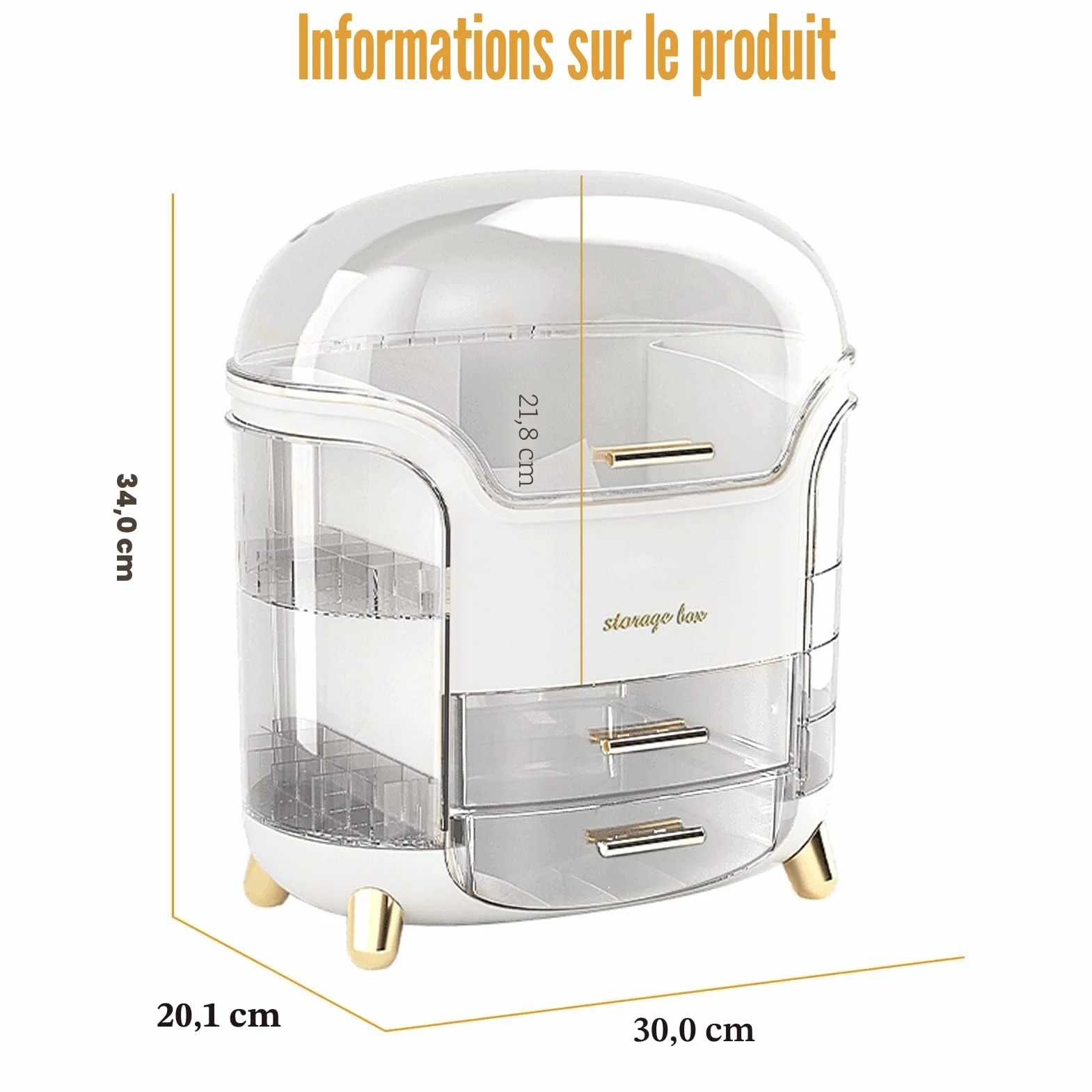 Rangement Maquillage Organisateur Boite de Rangement Skincare Couvercle Maquillage Transparente Makeup Organizer avec Tiroir Grande Capacité Anti Poussiere
