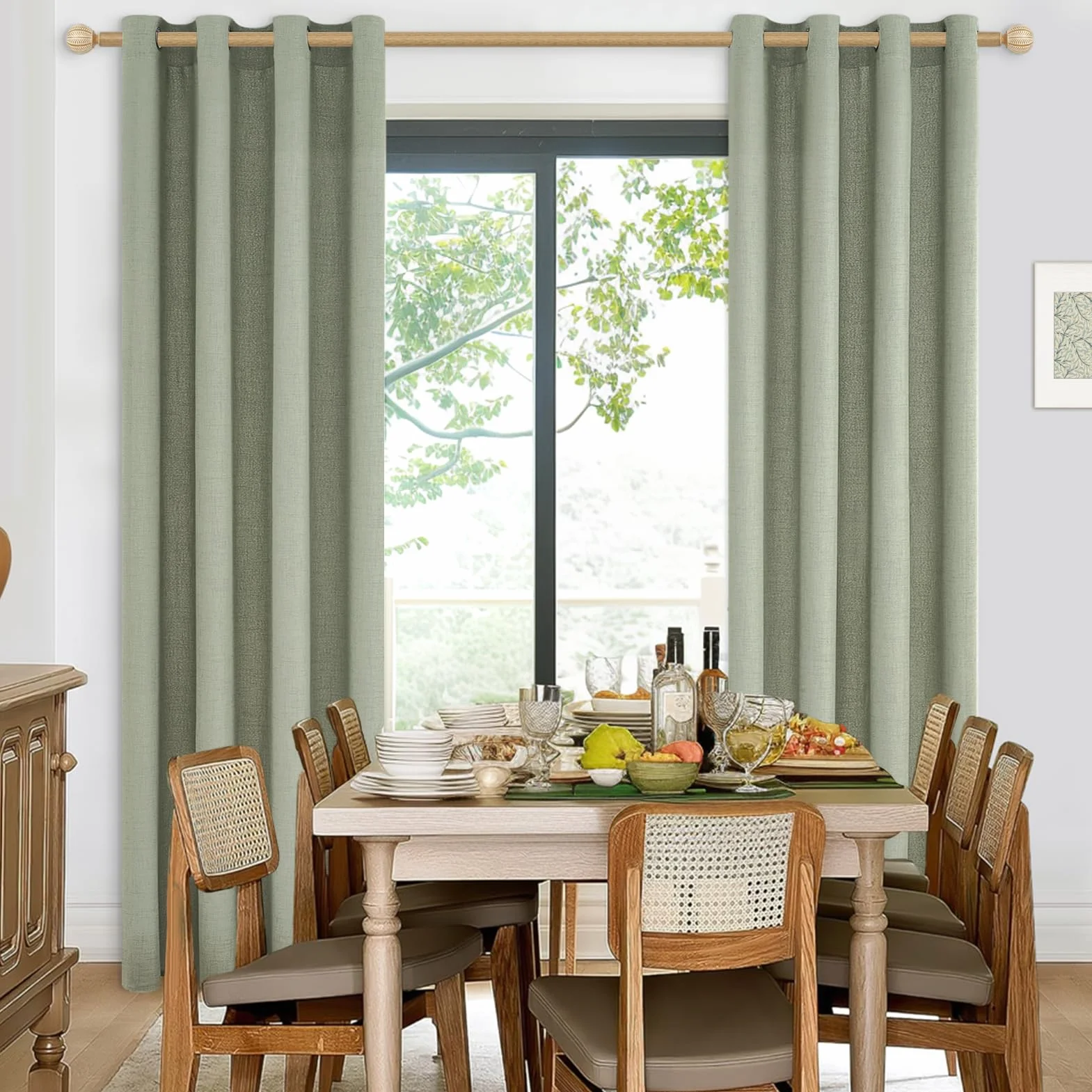 CUTEWIND Rideaux Voilage en Lin Vert Sauge Courts 140x145 CM, Rideau Voilage Fenetre Baie Vitrée Translucide à Oeillets, Rideau Voile Effet Lin pour Salon Chambre Cuisine, 2 Pièces