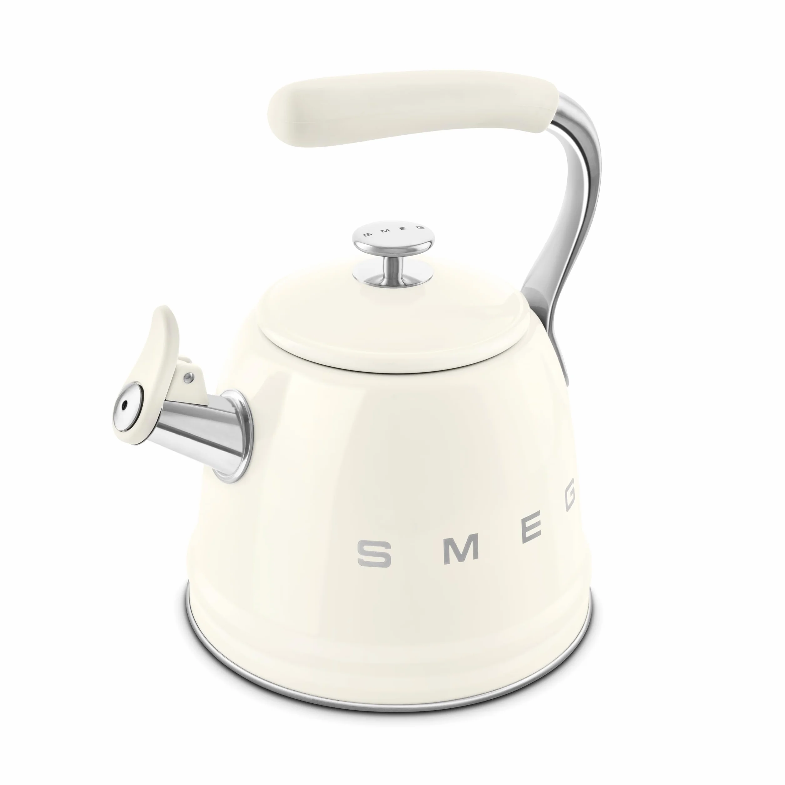 Smeg, Bouilloire SIfflante WKF01CR, en Acier Inoxydable, Capacité 2,3 L, Couvercle Amovible et Bec Doseur, Compatible avec Induction, Crème