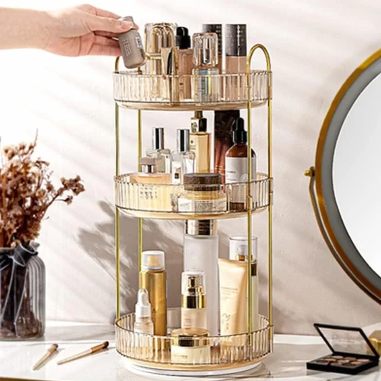 CESTATIVO Organisateur de maquillage, rotatif à 360°, organisateur de cosmétiques, organisateur de soins de la peau pour salle de bain (3 couches, ambre)