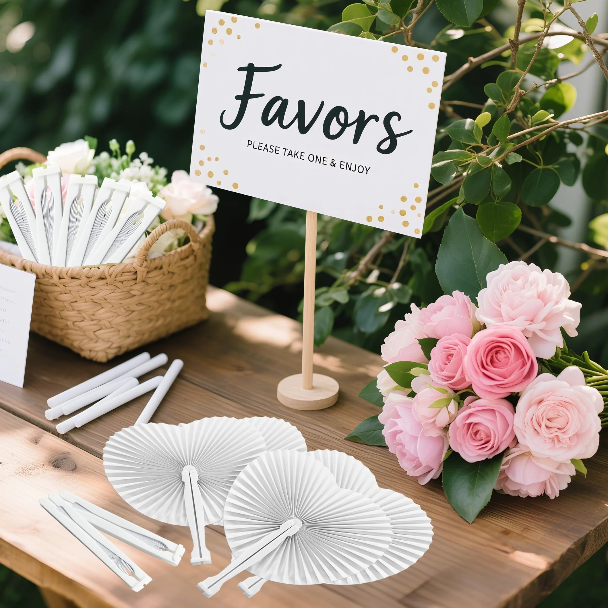 60 Eventails Mariage Personalisable Cœur Blanc Parfait Cadeau pour Invité Convive Mariage Fête Décoration Déco