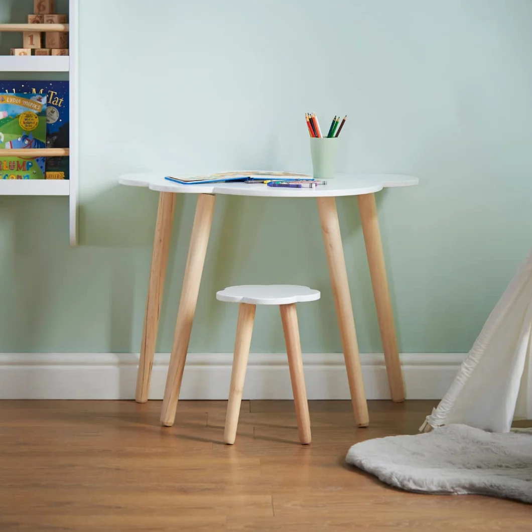 Haus Projekt Bureau pour Enfants et Tabouret en Forme de Nuage (4-8 Ans), Pupitre D'étude en Bois avec Tabouret, Meubles, Table D'activité/d'art en Bois