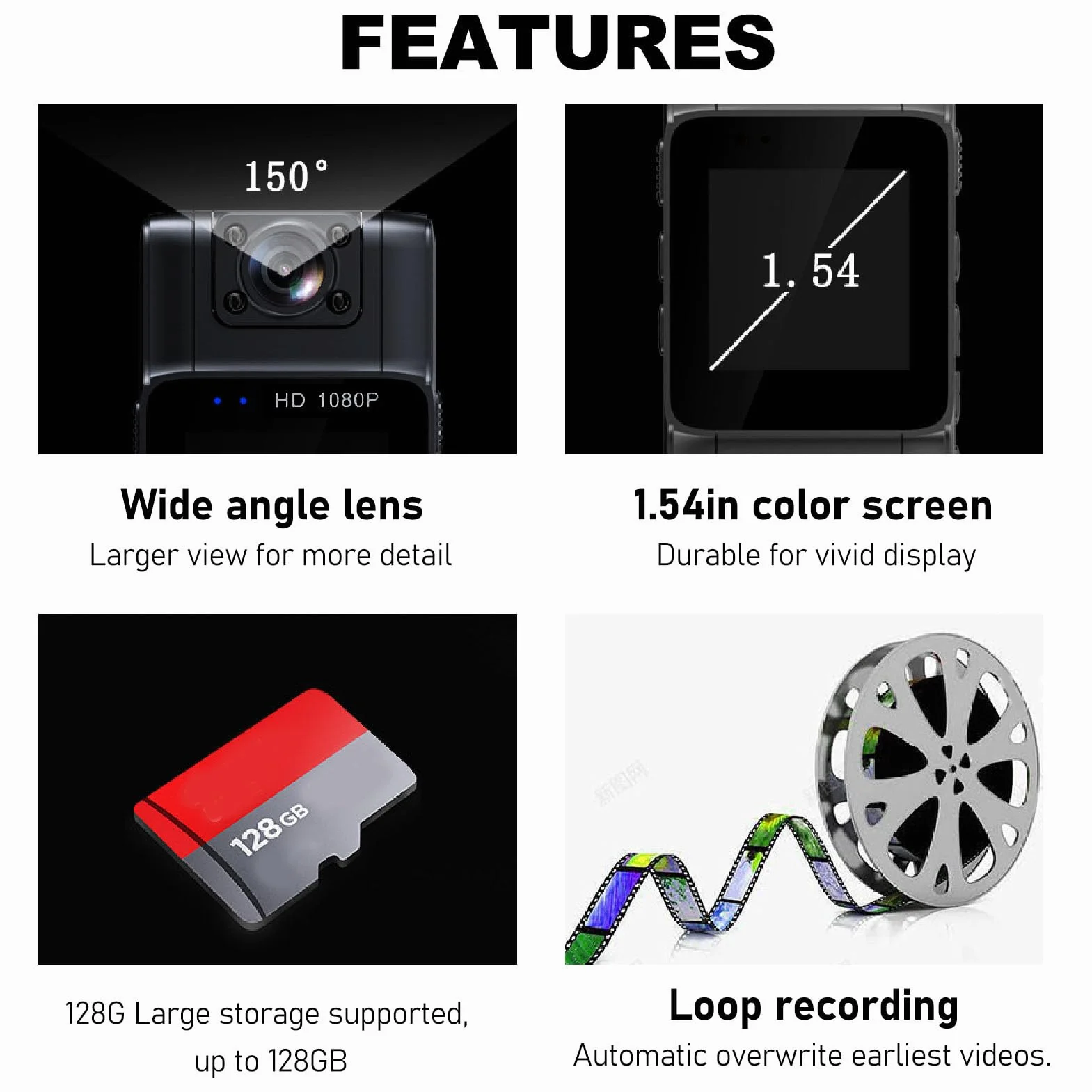 Kamera Na Korpus 1080P - Bateria 1000 MAh, Kieszonkowa Z Obracanym Obiektywem o 180° i Ekranem OLED Do Odtwarzania, Policyjna Z Dźwiękiem Do Chodzenia