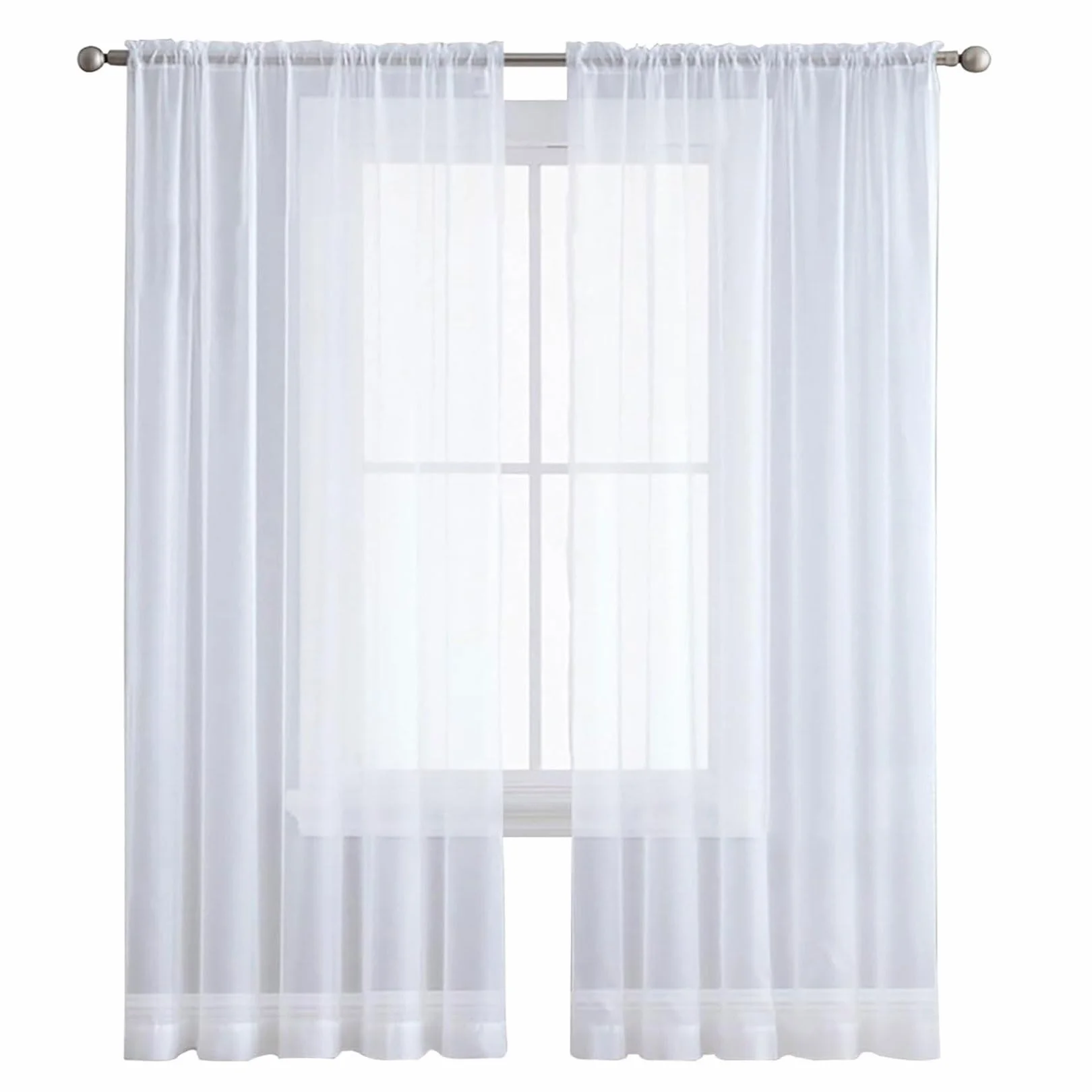 Rideau Voilage 90x120 cm Demi Transparent Polyester Blanc pour Salon Fenetre Chambre