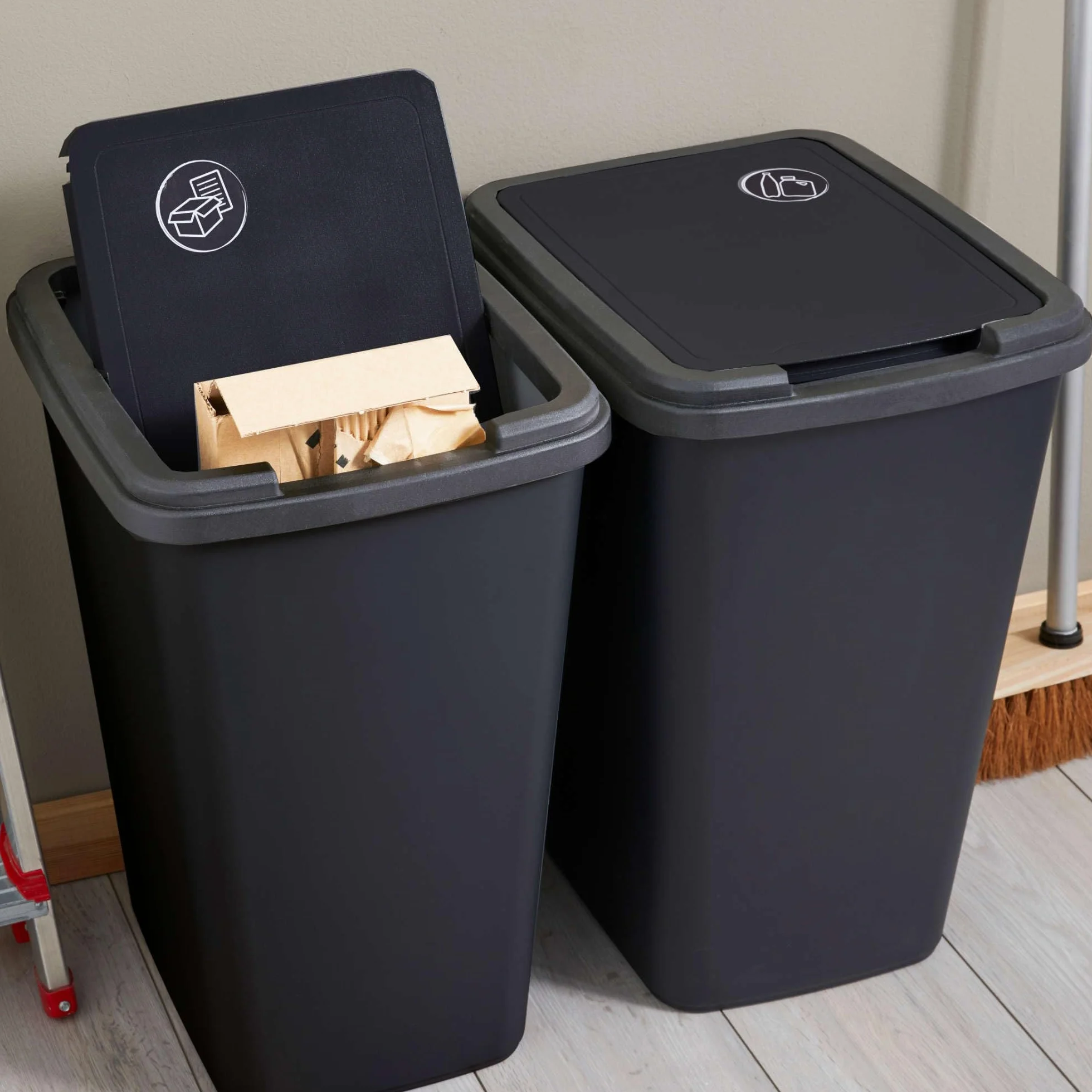 SUNDIS poubelle de tri sélectif 50 L rectangulaire en plastique recyclé couvercle à bascule ou fixe