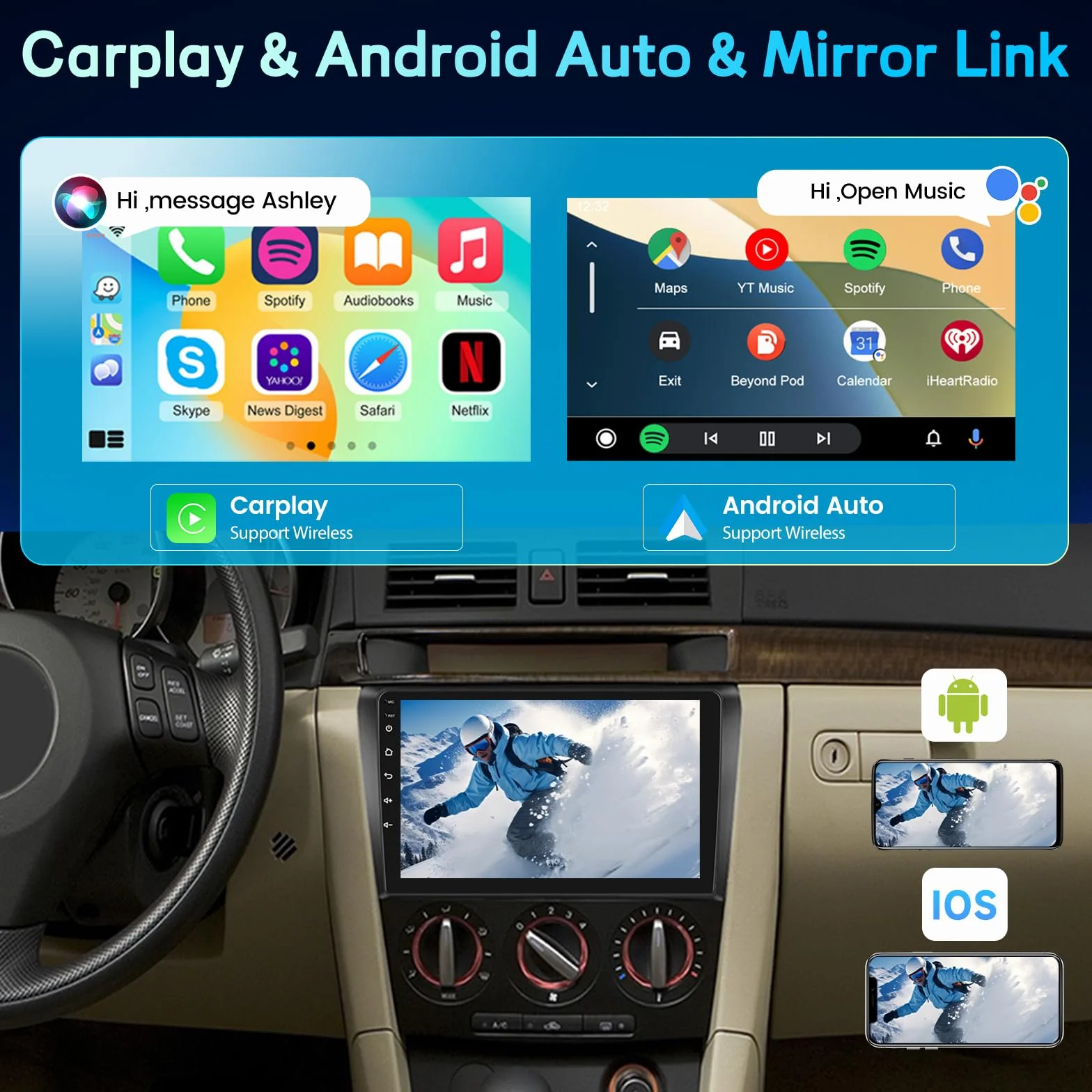 [2G+64G] Android Radio samochodowe do Mazda 3 2003-2009, nawigacja GPS, 9-calowy ekran dotykowy Radio z bezprzewodowym CarPlay i Android Auto, EQ DSP, WiFi, FM RDS, Bluetooth, SWC+kamera cofania