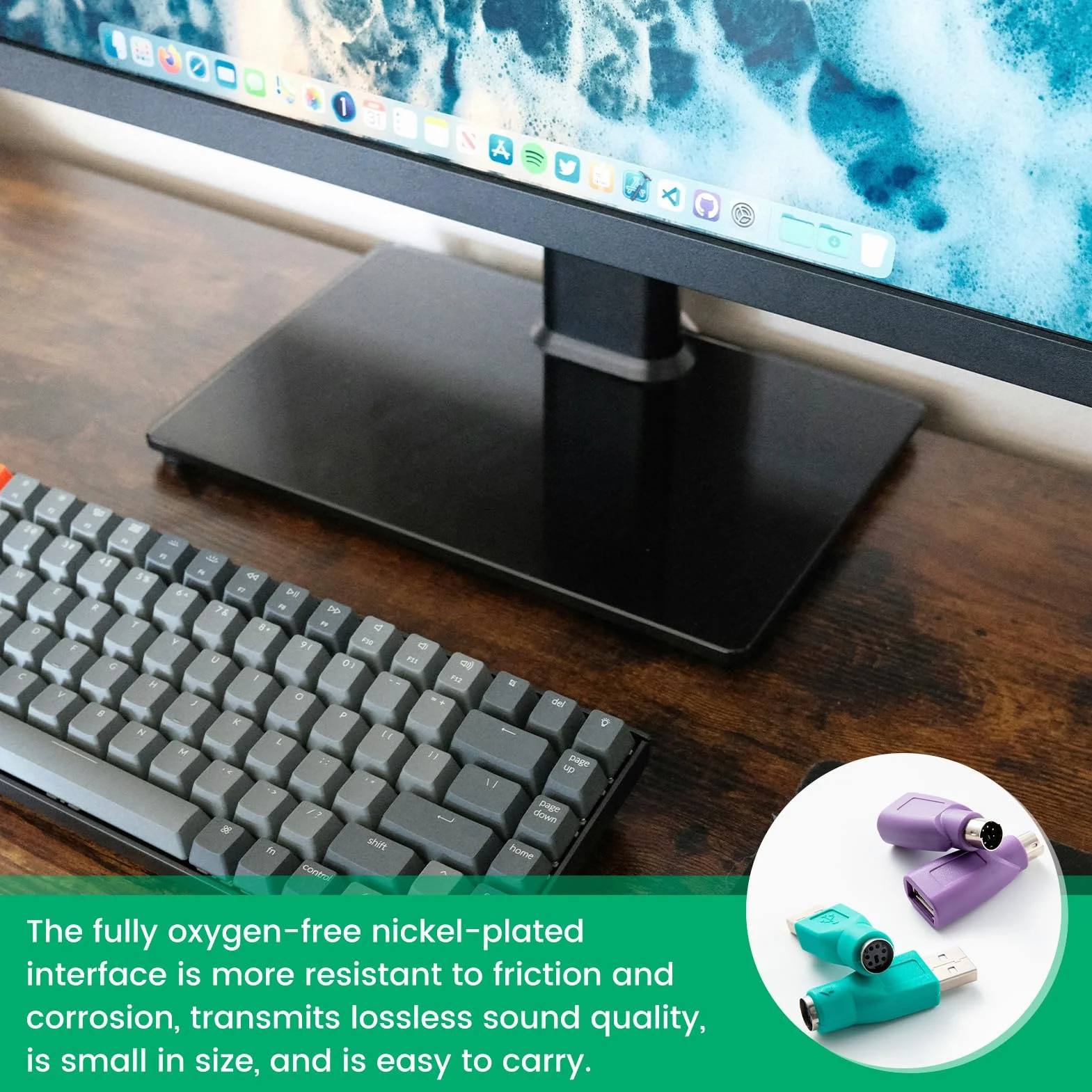 Adaptateur PS2 vers USB 4 Pièces, PS/2 Femelle vers USB Mâle, Clavier Souris Connexion Mini-DIN 6 Violet/Vert