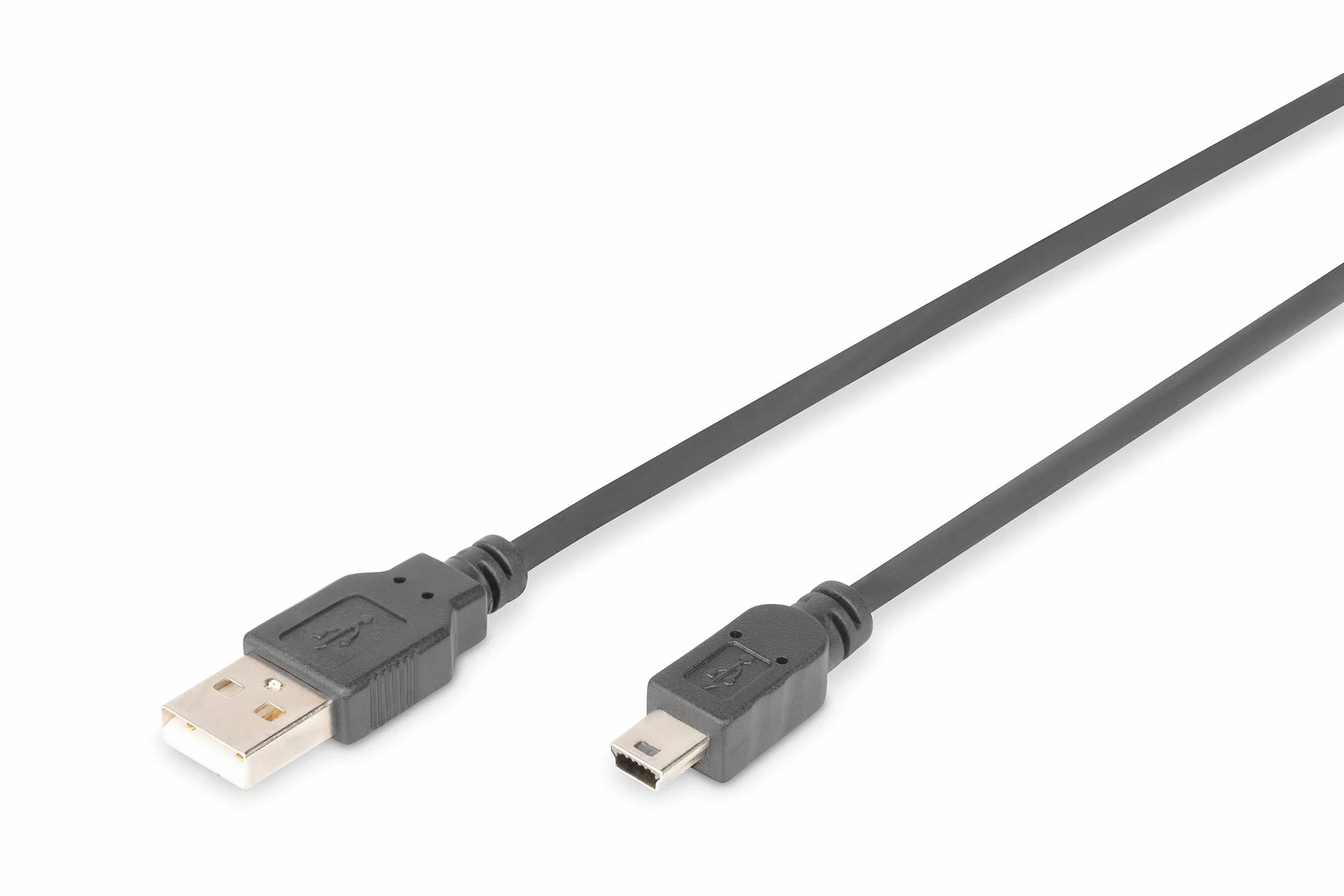 DIGITUS Kabel USB 2.0 – 1 m – USB A do typu Mini B (5 pinów) – 480 Mb/s – Kabel połączeniowy do komputerów stacjonarnych, notebooków, aparatów fotograficznych lub hubów – Polybag – Czarny