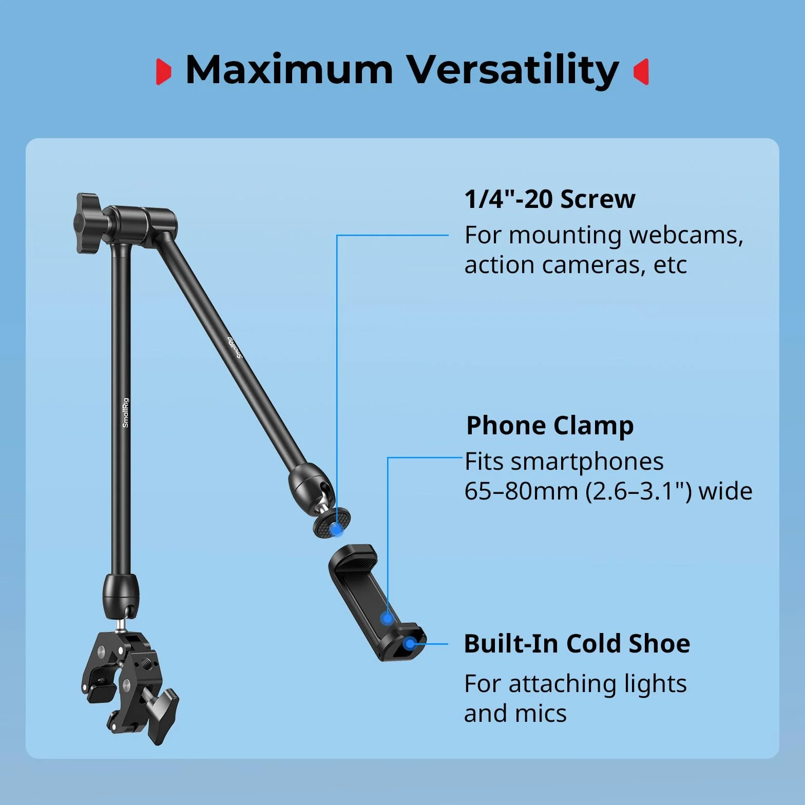 SMALLRIG 21,7" Magic Arm z Super Clamp, uchwyt na telefon, elastyczny uchwyt na biurko ze śrubą 1/4", do iPhone'a, lustrzanki cyfrowej, kamery sportowej, lampy wideo -5624