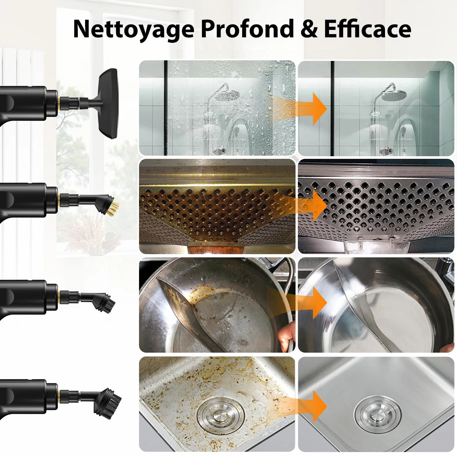 Nettoyeur Vapeur, Nettoyeur Vapeur Portable, Chauffe Rapide en 15s, 3 Niveaux de Réglage, 1,4L Steam Cleaner, Nettoyeur Vapeur Haute Pression Pour Maison, Cuisine, Salle de Bain, Auto, Sols, Meubles