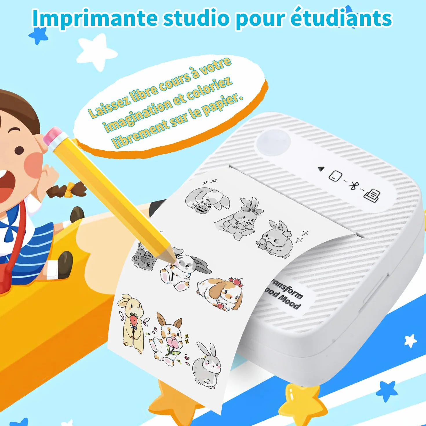 JESWO Mini Imprimante Thermique Bluetooth Portable avec 4 Rouleaux Papier 3 Rouleaux Étiquettes iOS Android