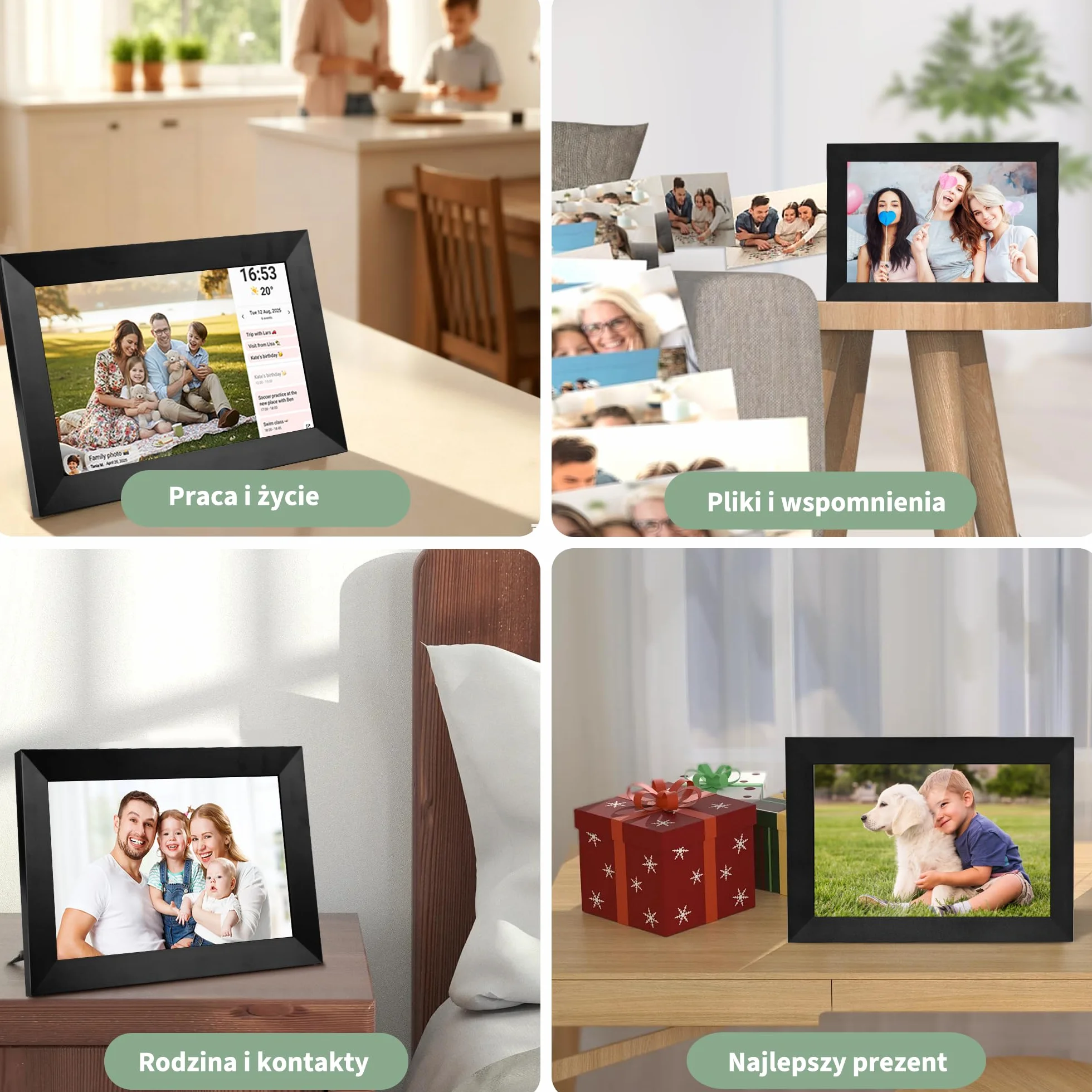 Veidoo Frameo 10,1 cala 32GB WiFi – cyfrowa ramka na zdjęcia, ekran dotykowy HD IPS 1280x800, automatyczna rotacja, udostępnianie zdjęć przez aplikację Frameo i synchronizacja kalendarza