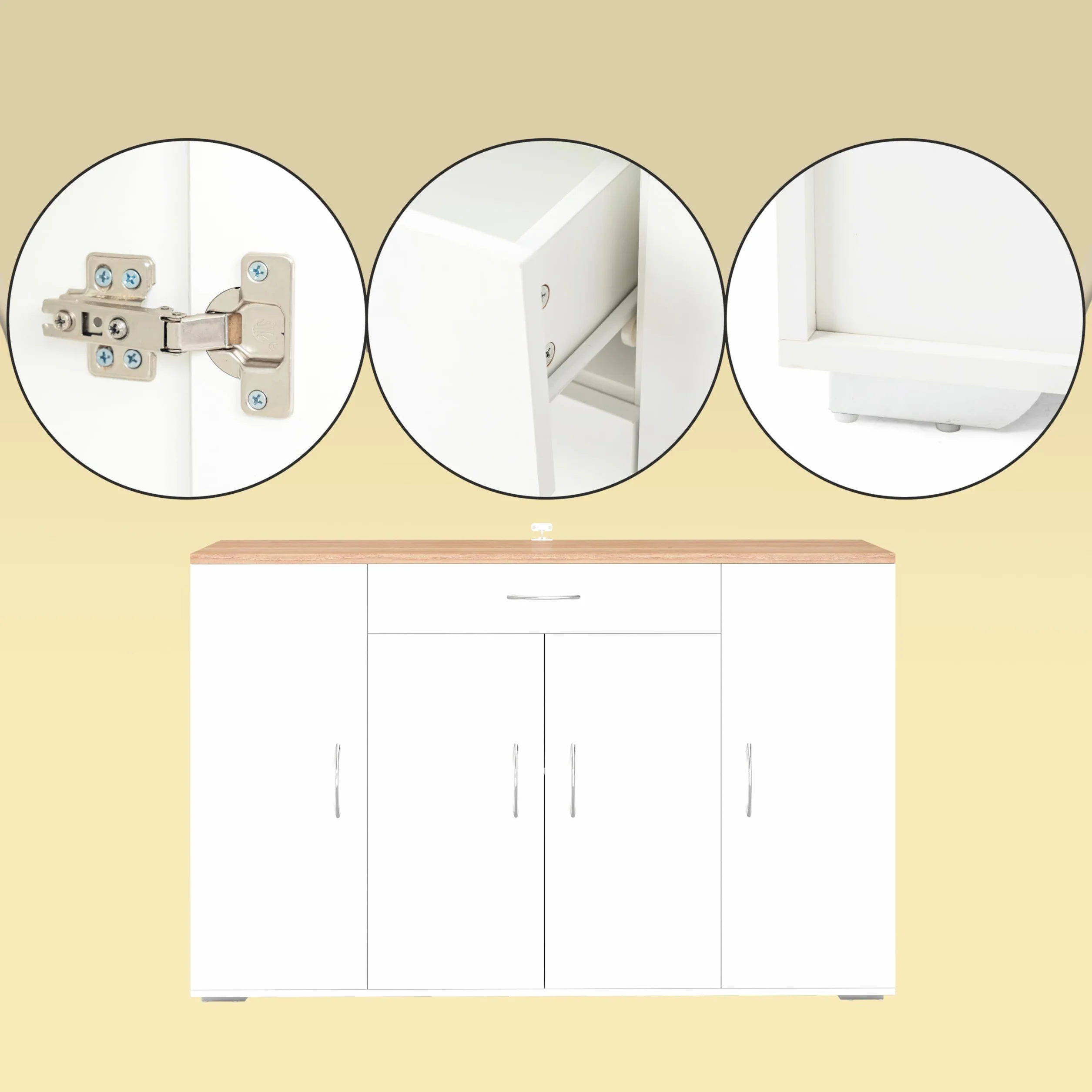 Meuble Cuisine Rangement Plan de Travail Cuisine Buffet Cuisine Blanc 110 x 30 x 70 cm avec Tiroir et 4 Portes Meuble Bas Cuisine Meuble Rangement Cuisine Salle à Manger Salon Armoire