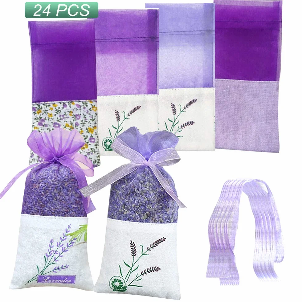 Sacs de Lavande Sachet Vides Coton Violet de Gaze 24 pièces