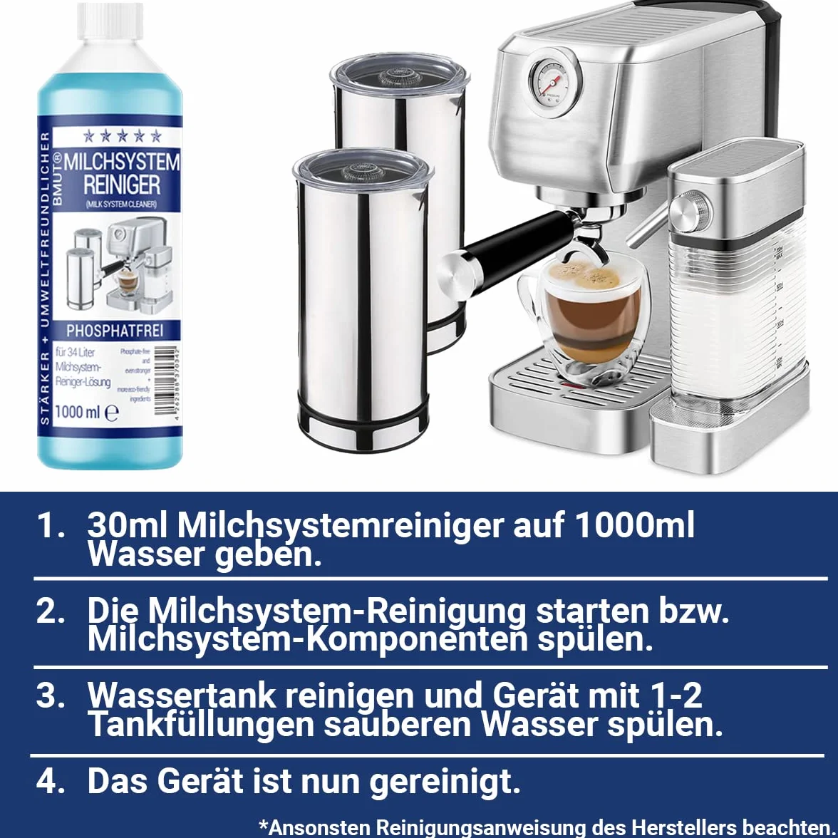 Lot de 12 nettoyants pour système de lait 1000 ml (34 applications) pour machine à café - Mousseur à lait - Nettoyant universel liquide pour toutes les marques