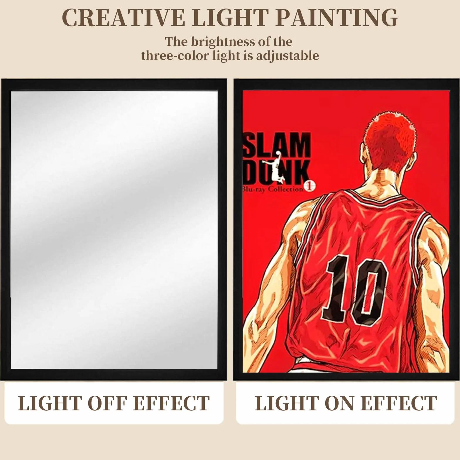 Cadre Photo Anime Miroir Éclairé LED, Luminosité Réglable, Lampe Japonaise pour Salon