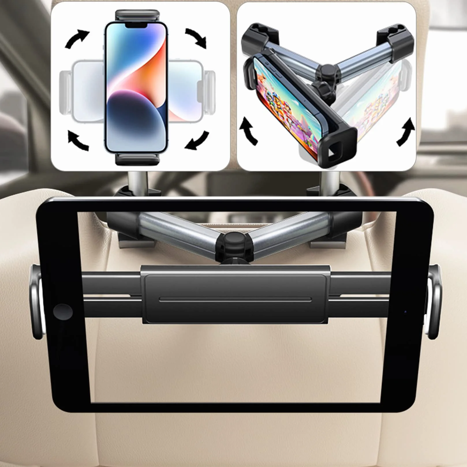 Uchwyt Na Tablet Samochodowy, Wysuwany ZagłÓWek Na Tablet, Uchwyt Na Tablet,Odpowiedni Dla UrządzeŃ Ipad/Iphone/Samsung Galaxy Tabs/Kindle Fire HD/Switch Itp. 4-14 Cali
