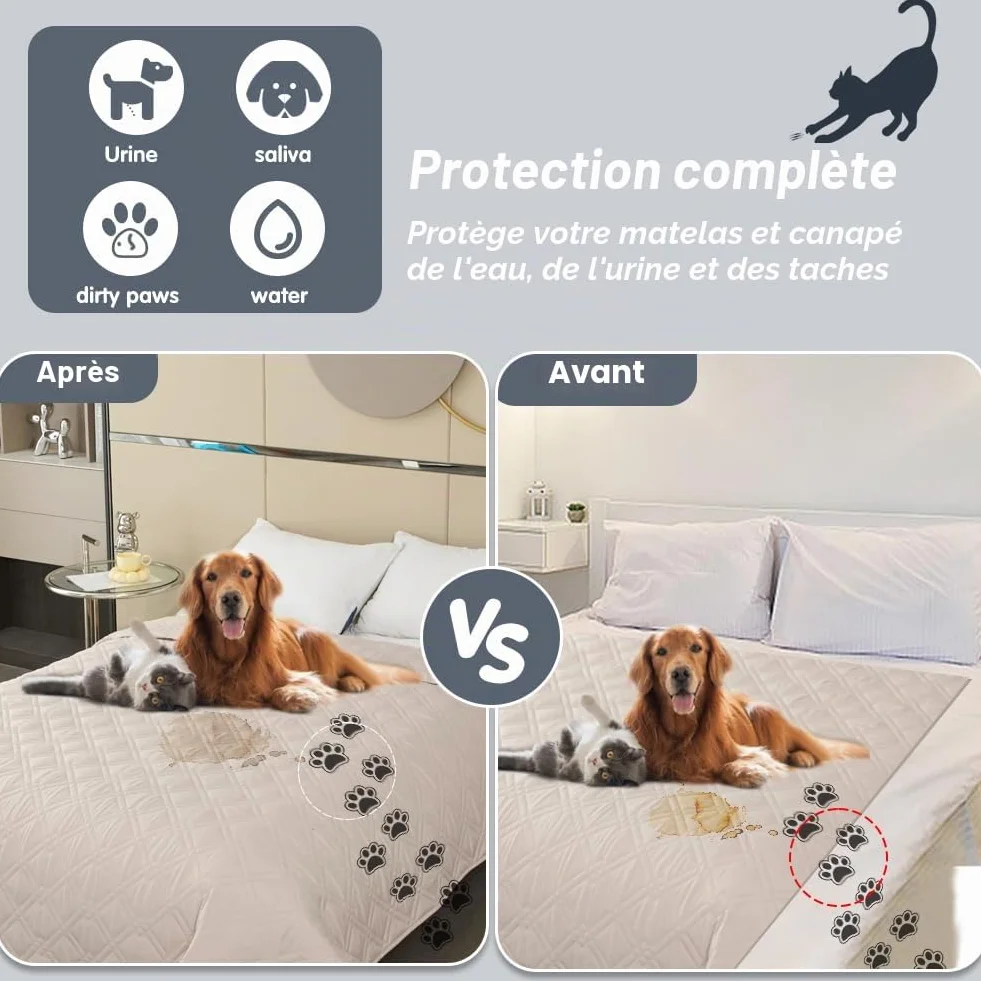 DUJUIKE Housse imperméable canapé, Protection canapé chien chat antidérapante, Crème 76-180 cm