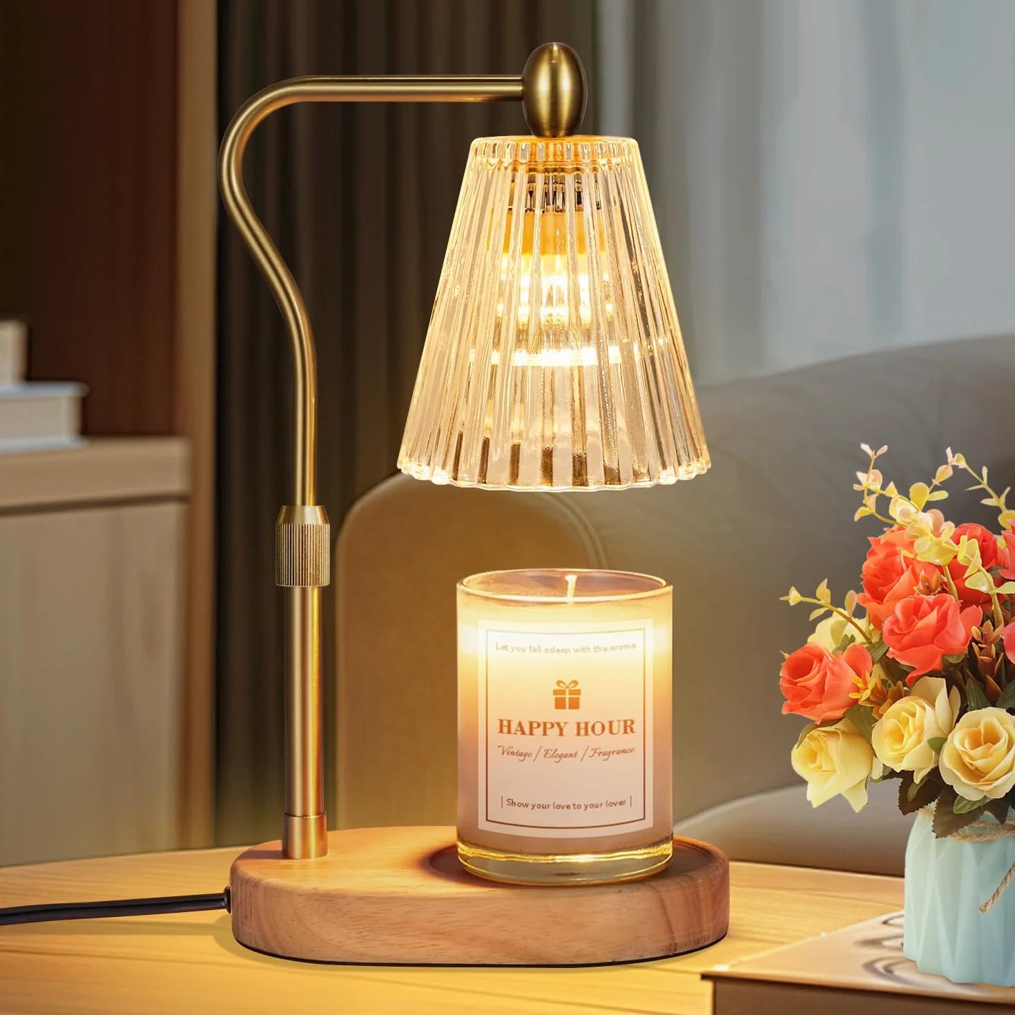 Loowoko Lampe Chauffe Bougie, Chauffage Bougie avec Minuterie et Variateur,Réglable en Hauteur,avec 2 Ampoules,Candle Warmer Lamp pour Bougies Parfumées en Verre, Maison, Chambre, Décoration