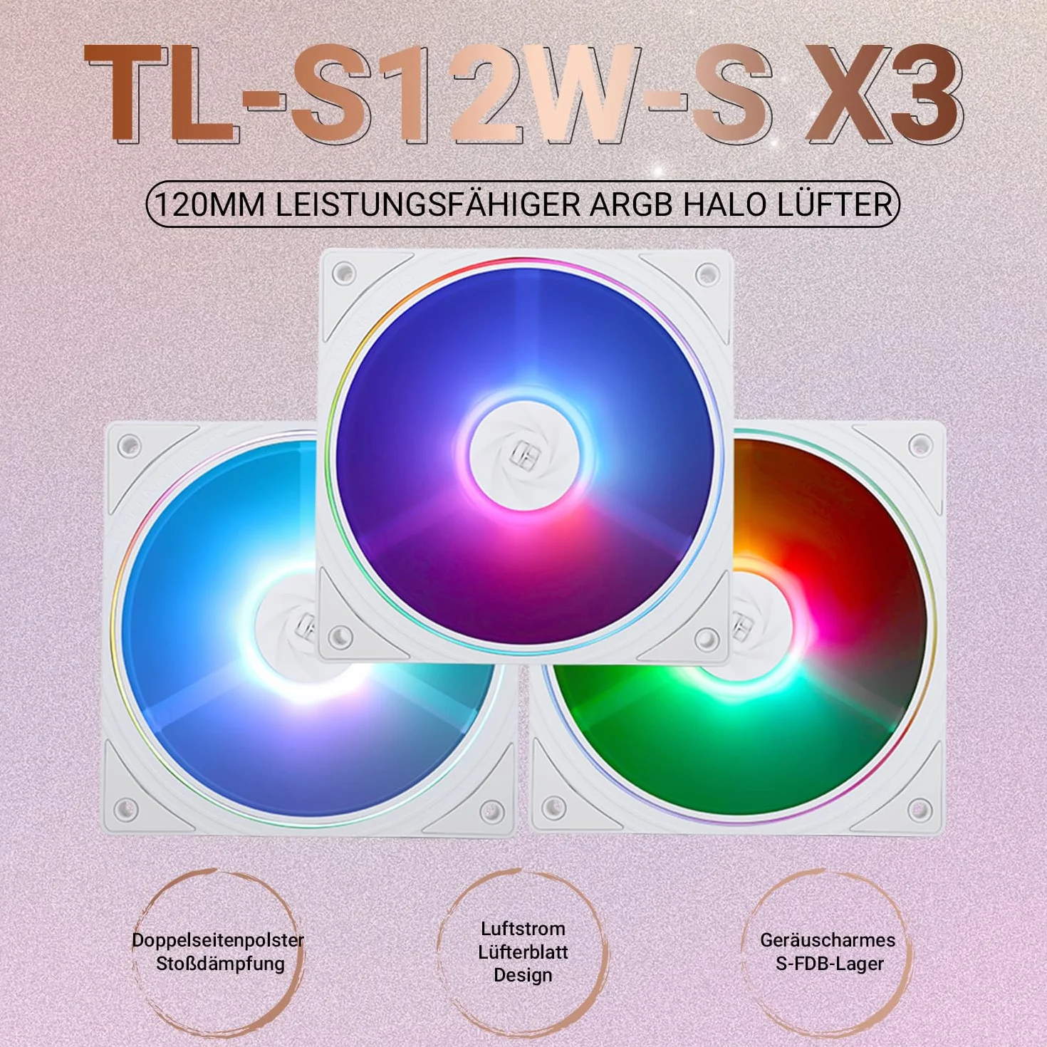 Thermalright TL-S12W-S CPU Fan 120 mm Case Fan ARGB, 4-stykowe złącze PWM, cichy wentylator komputerowy z łożyskiem S-FDB, do 1500 obr./min (3 sztuki)