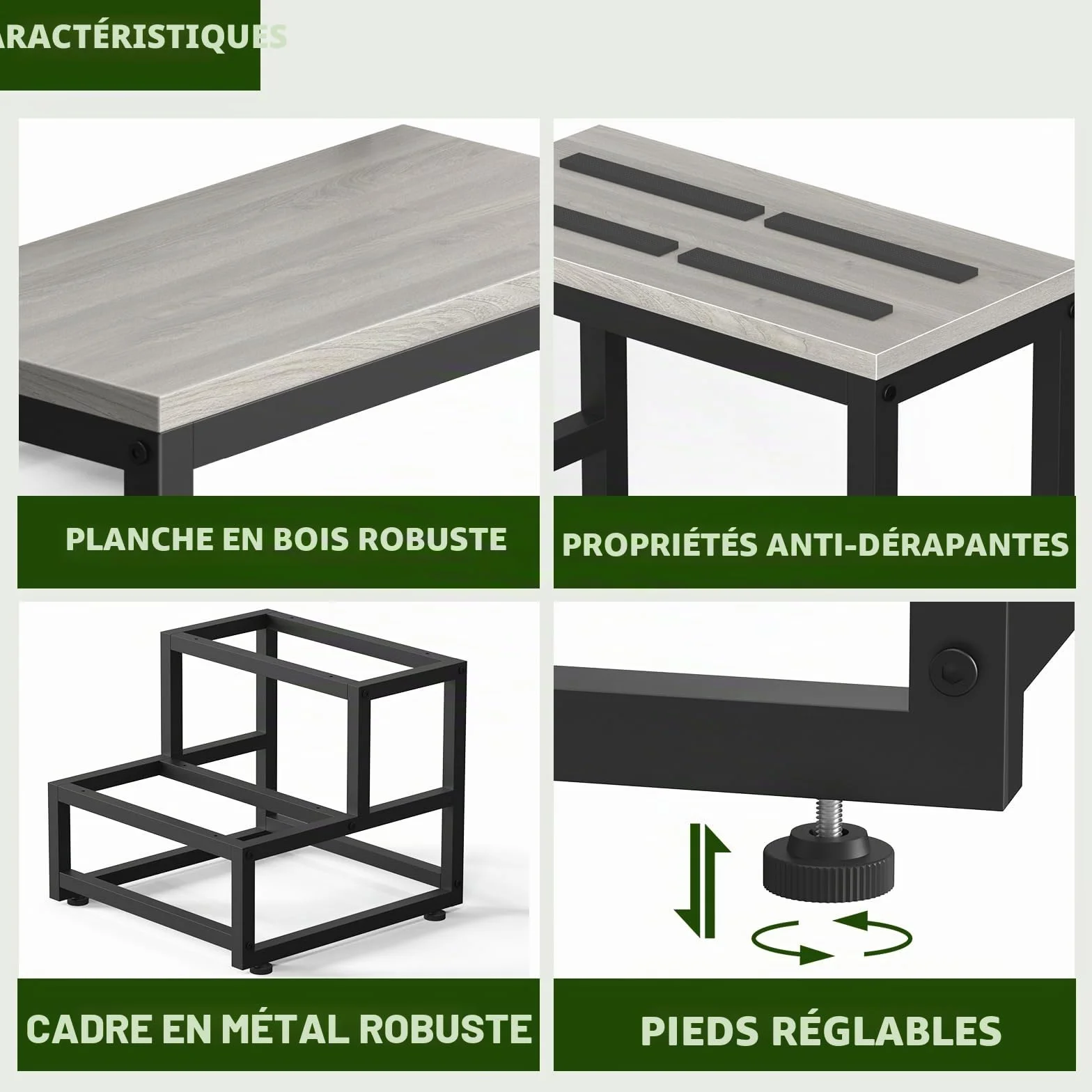 LIANTRAL Marchepied à 2 marches pour Adultes et Enfants, en Acier Robuste et en Bois Robuste, supporte jusqu'à 200 kg, Repose-Pieds pour lit Haut, Cuisine, Salle de Bain, Gris et Noir