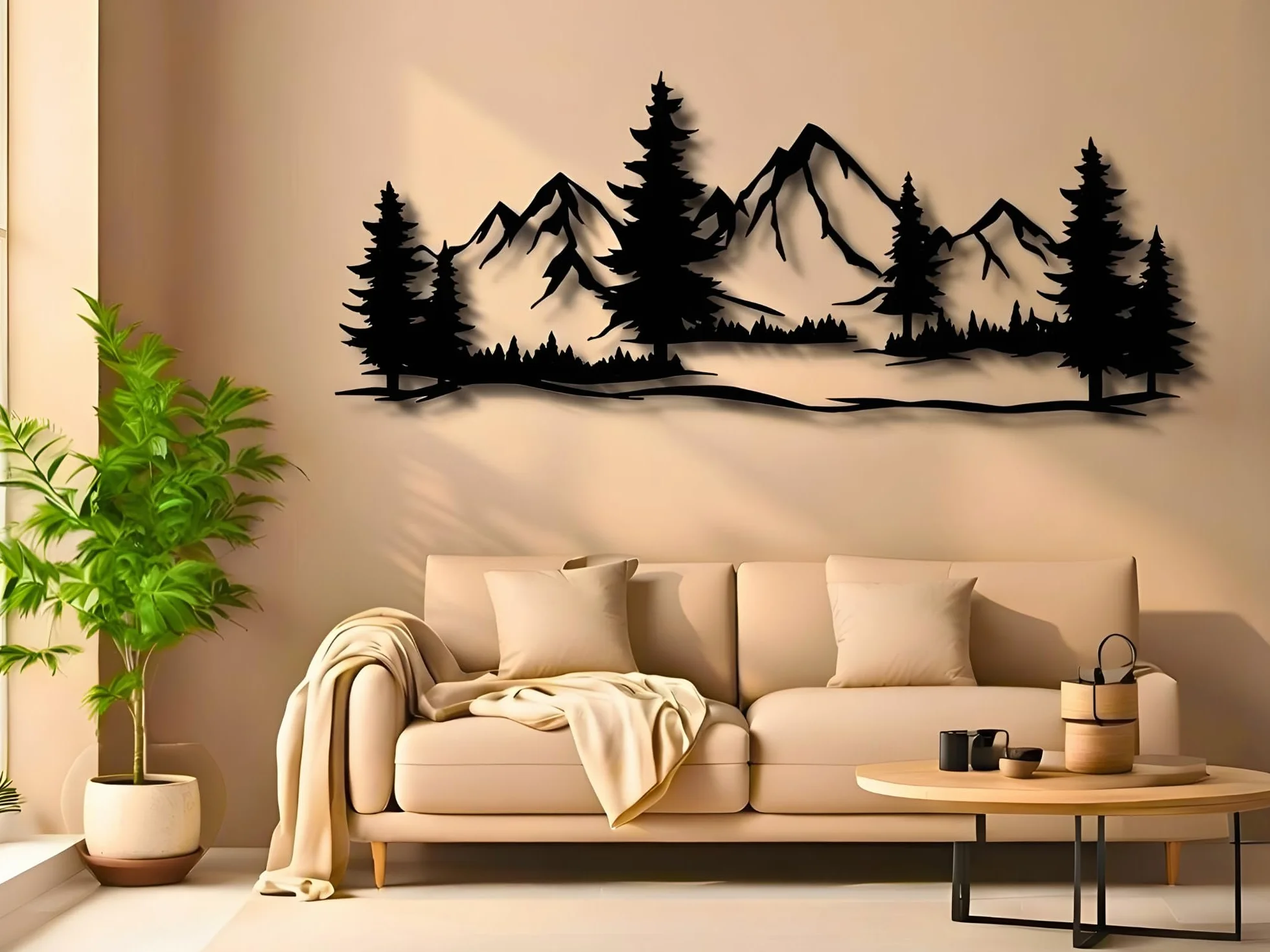 Vailla Tableau Décoration Murale Montagne 3D Triptyque Mural Bois Salon Salle de Bain