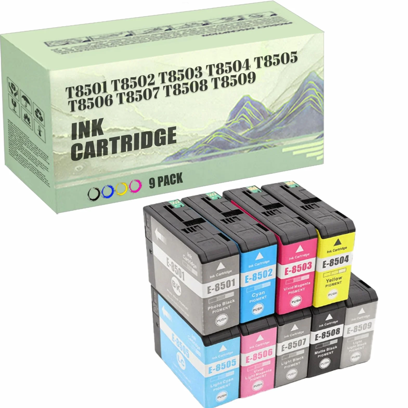 Cartouches d'encre EPSON T8501 T8502 T8503 T8504 T8505 T8506 T8507 T8508 T8509 Compatibles pour Imprimante P800 9 Pack